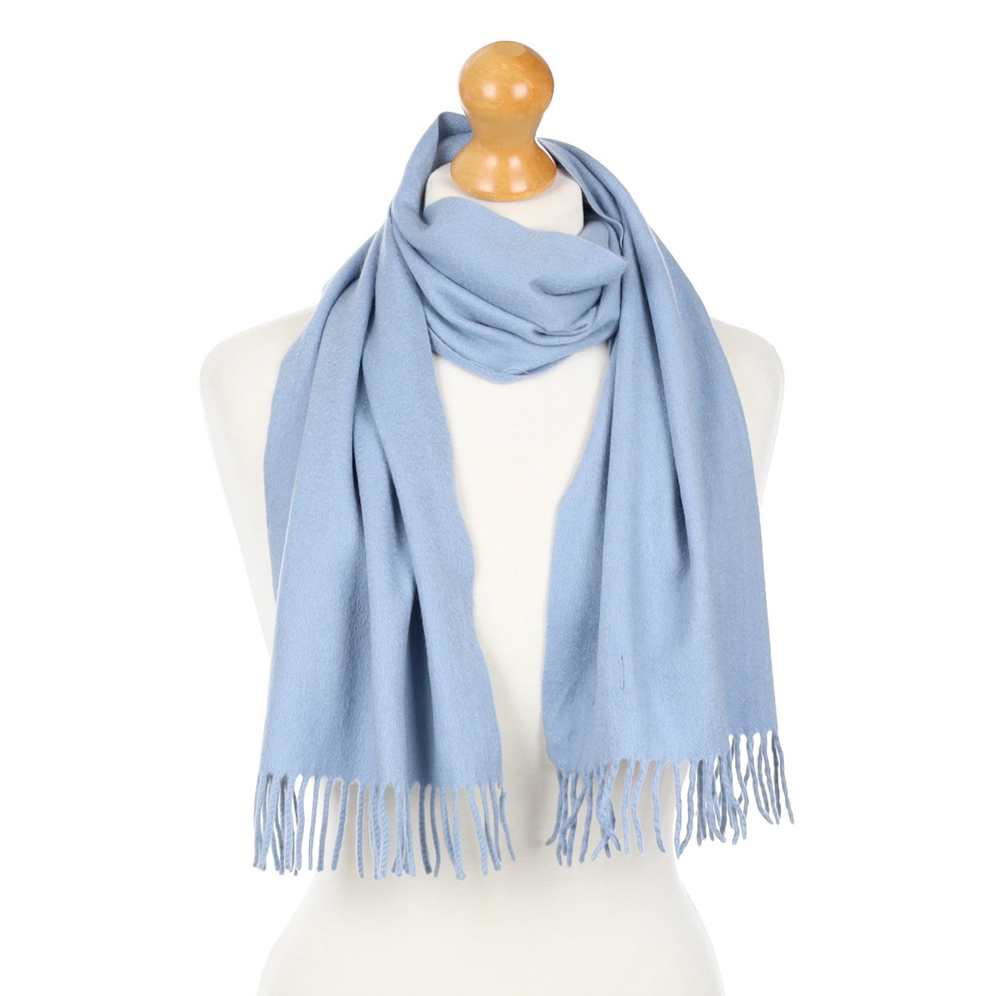 Baby Blue Fringed Cashmere Woven Scarf