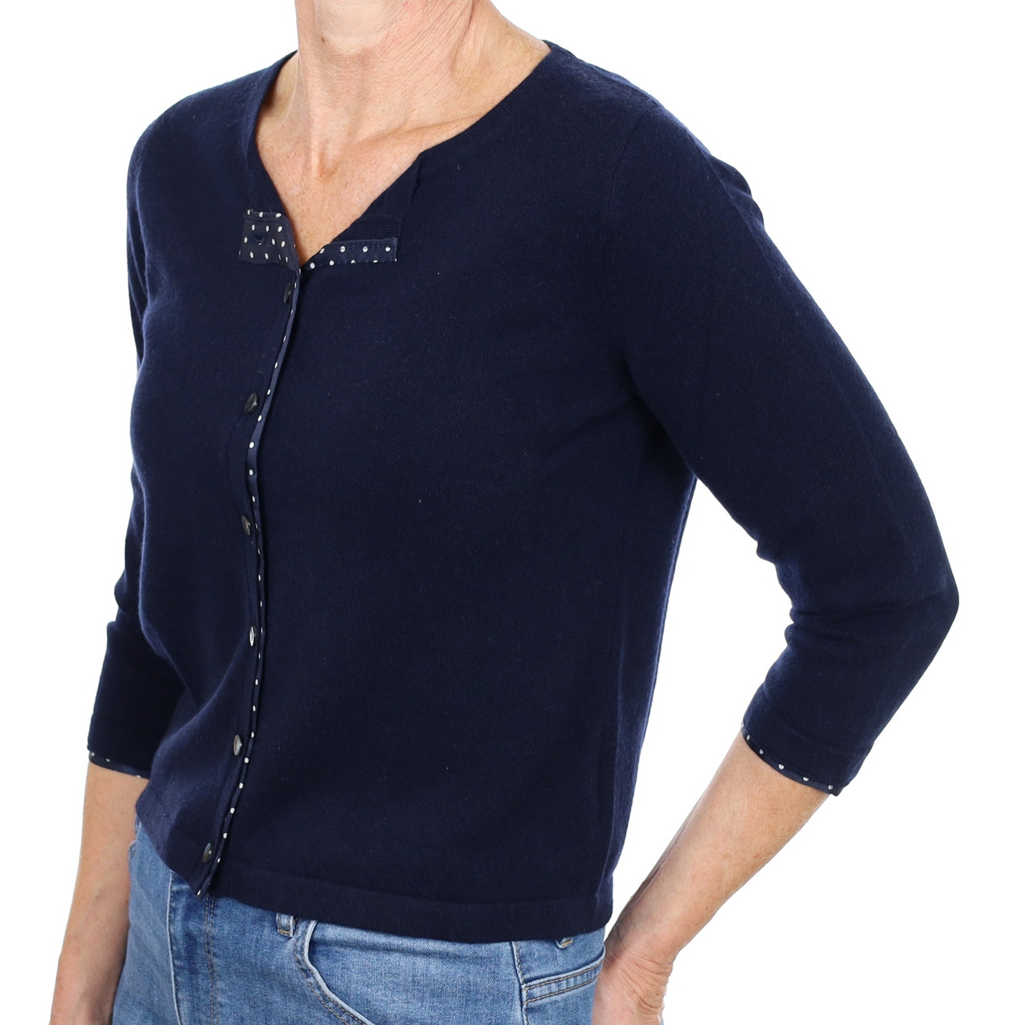 New Navy Blue Cashmere V Neck Cardigan Small