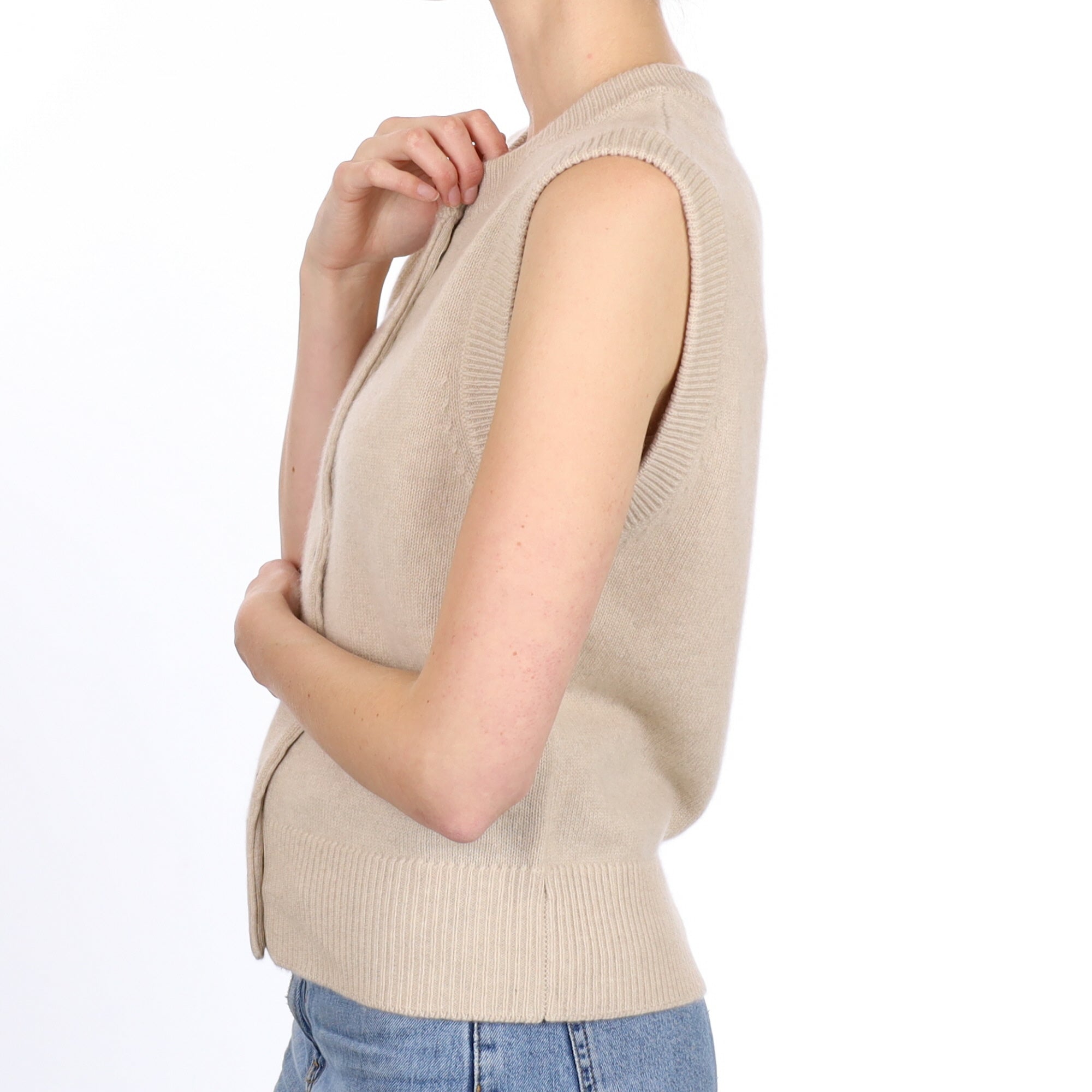 Brand New Oatmeal Luxury Cashmere Crew Neck Waistcoat Small UK 8-10
