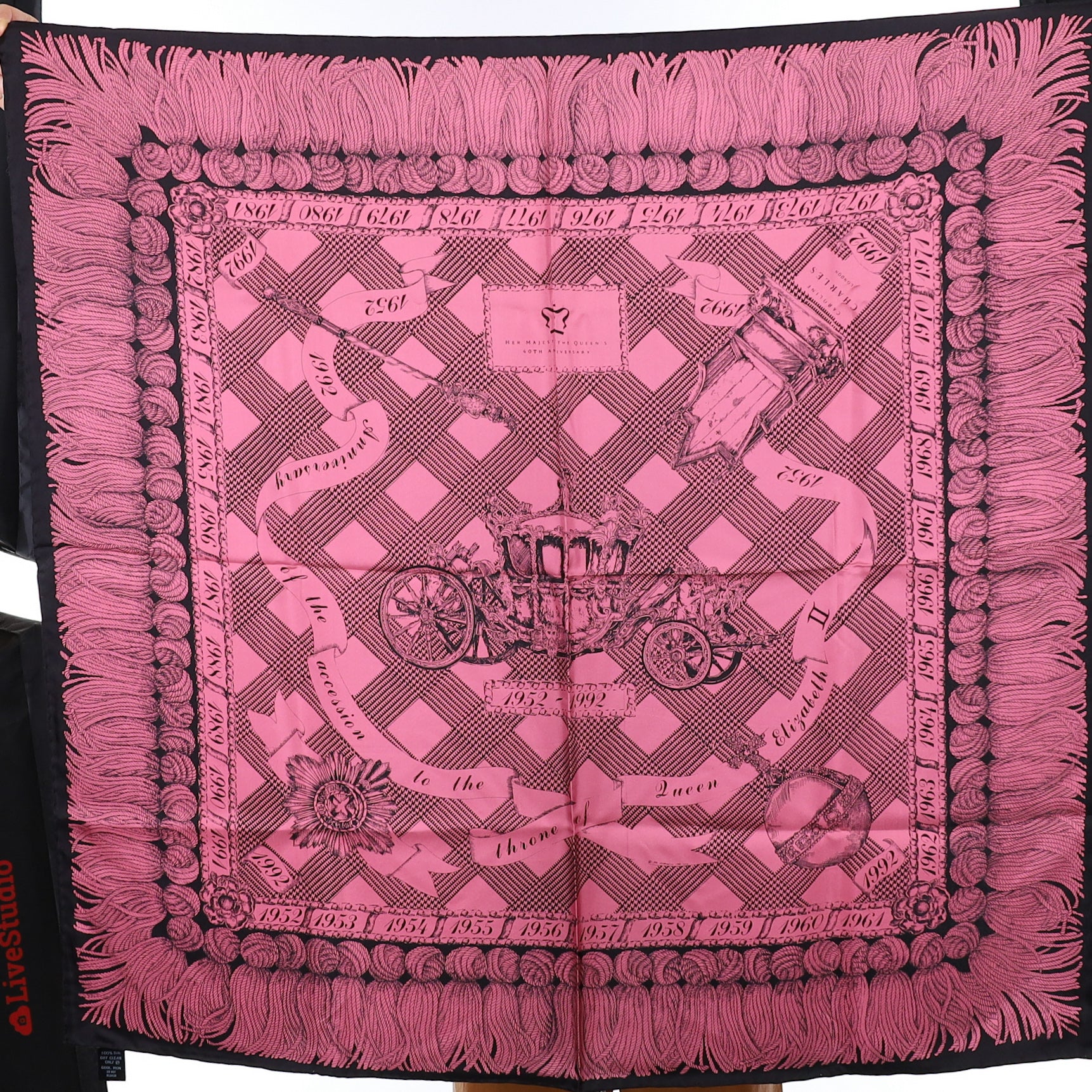 Caroline Charles Queen Elizabeth Ruby Jubilee Silk Scarf