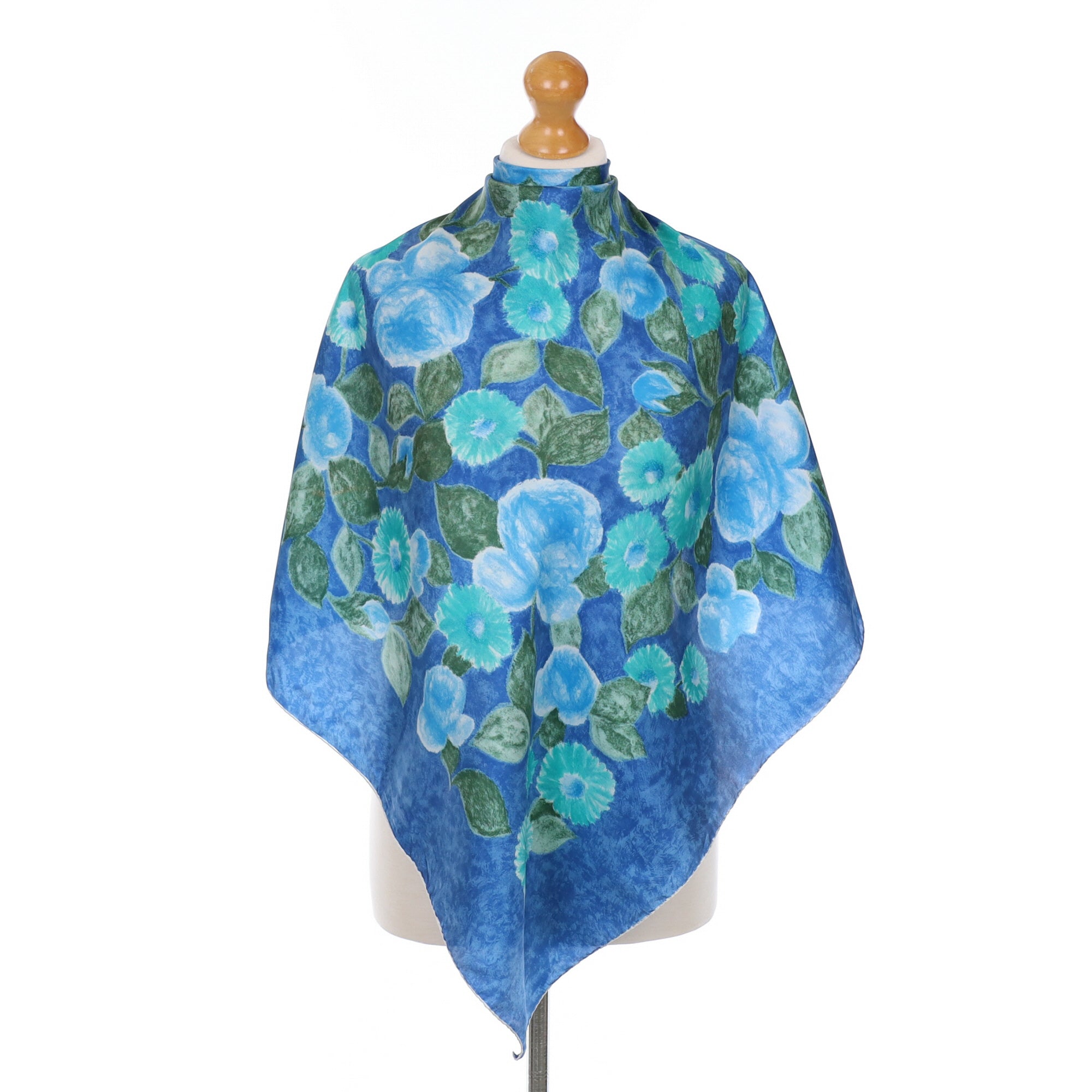 Kreier Blue and Green Floral Vintage Silk Scarf