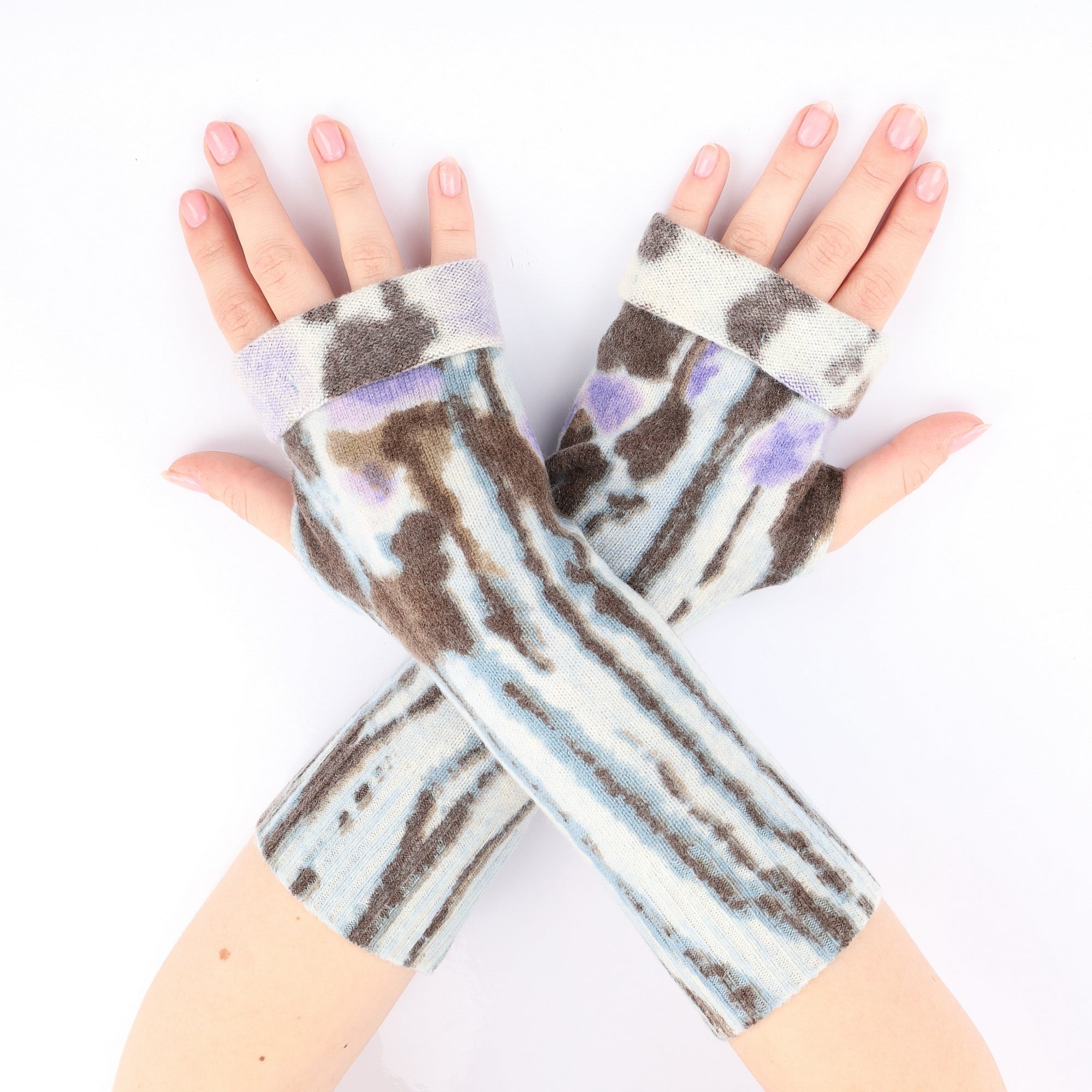 Blue and Mocha Abstract Fingerless Gloves