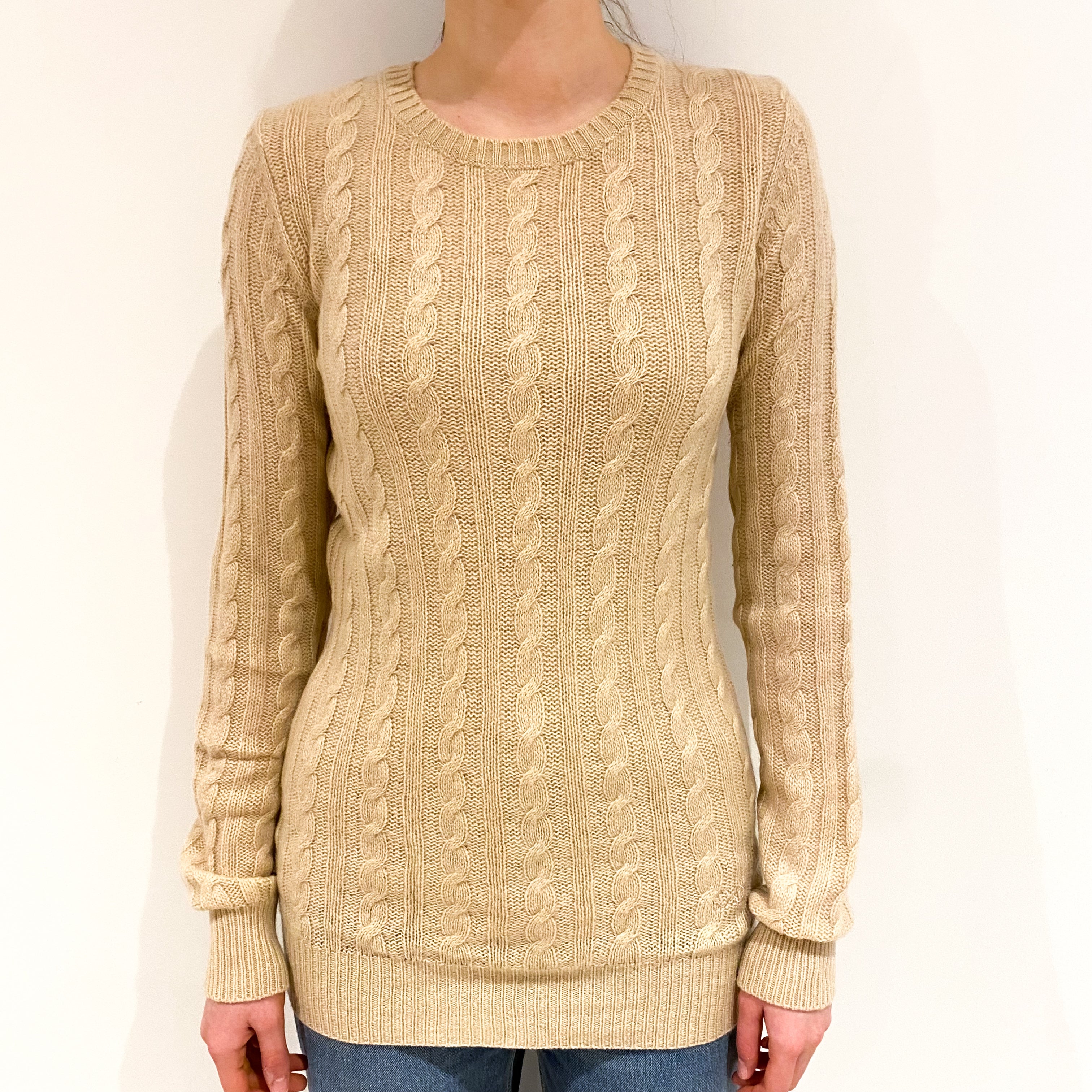 Sand Cable Knit Crew Neck Jumper Extra Small