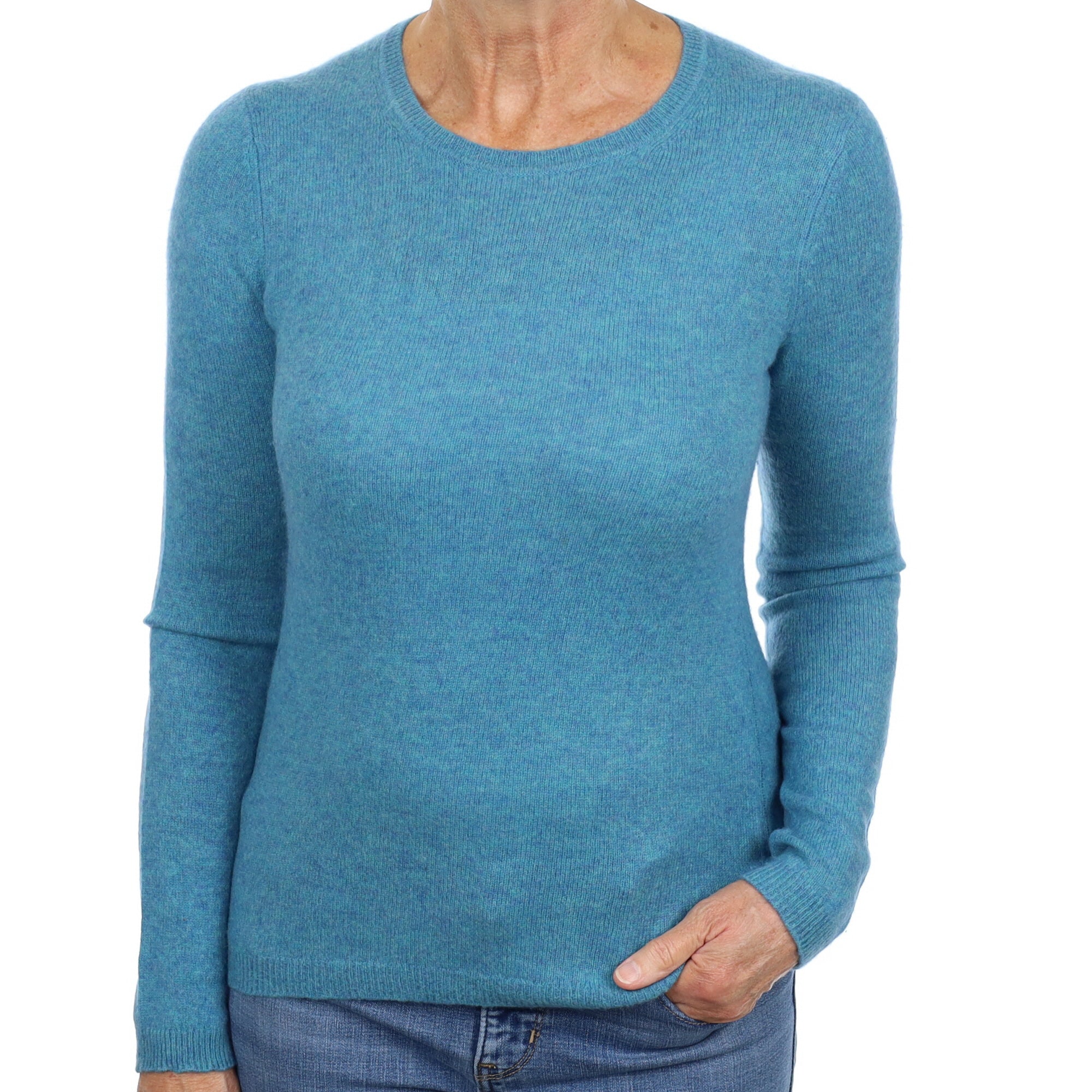 Mediterranean Blue Cashmere Crew Neck Jumper Medium