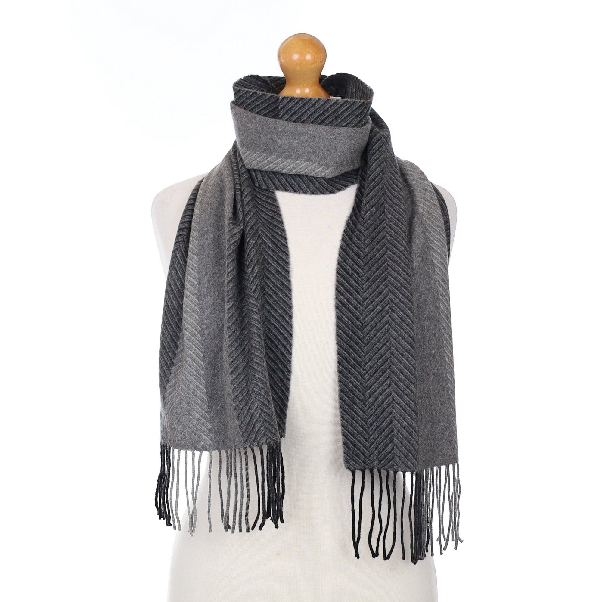 Grey Herringbone Cashmere Woven Scarf
