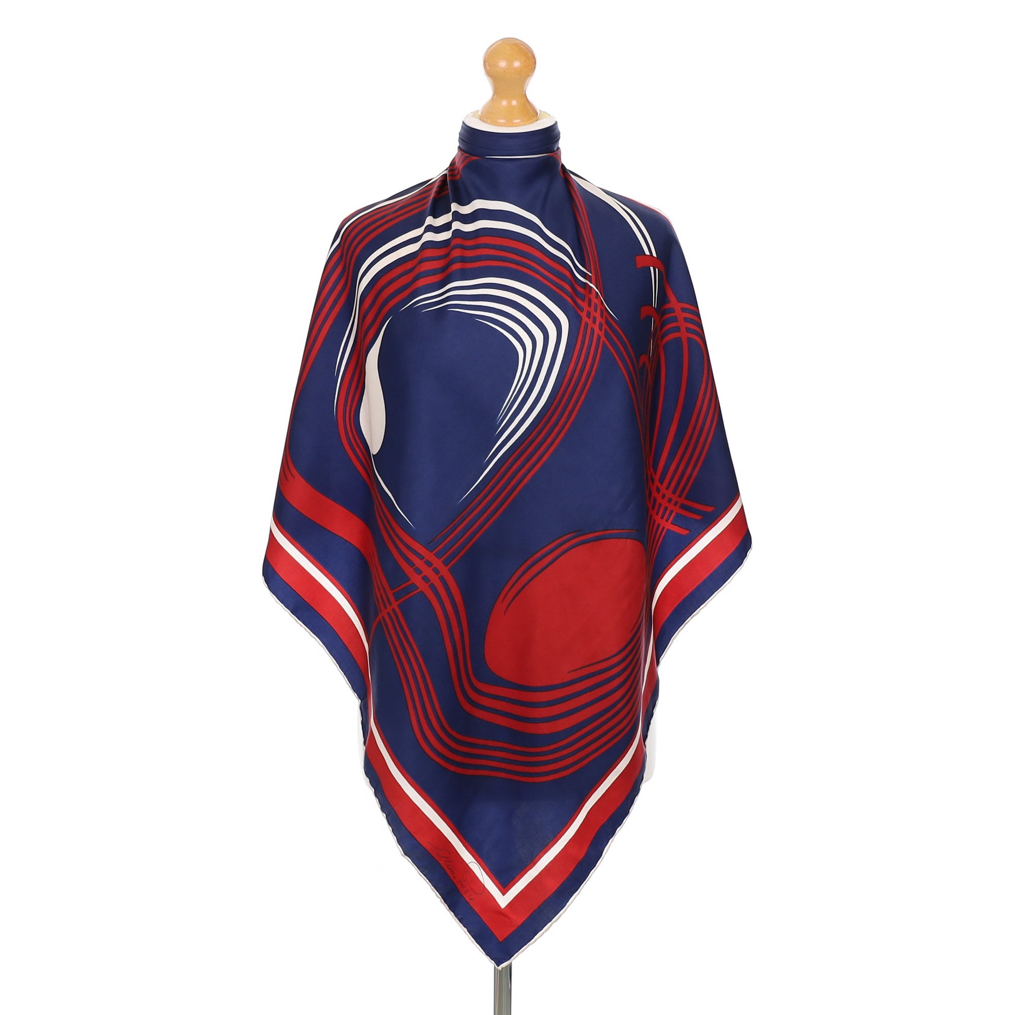 Navy and Burgundy Vintage Silk Scarf