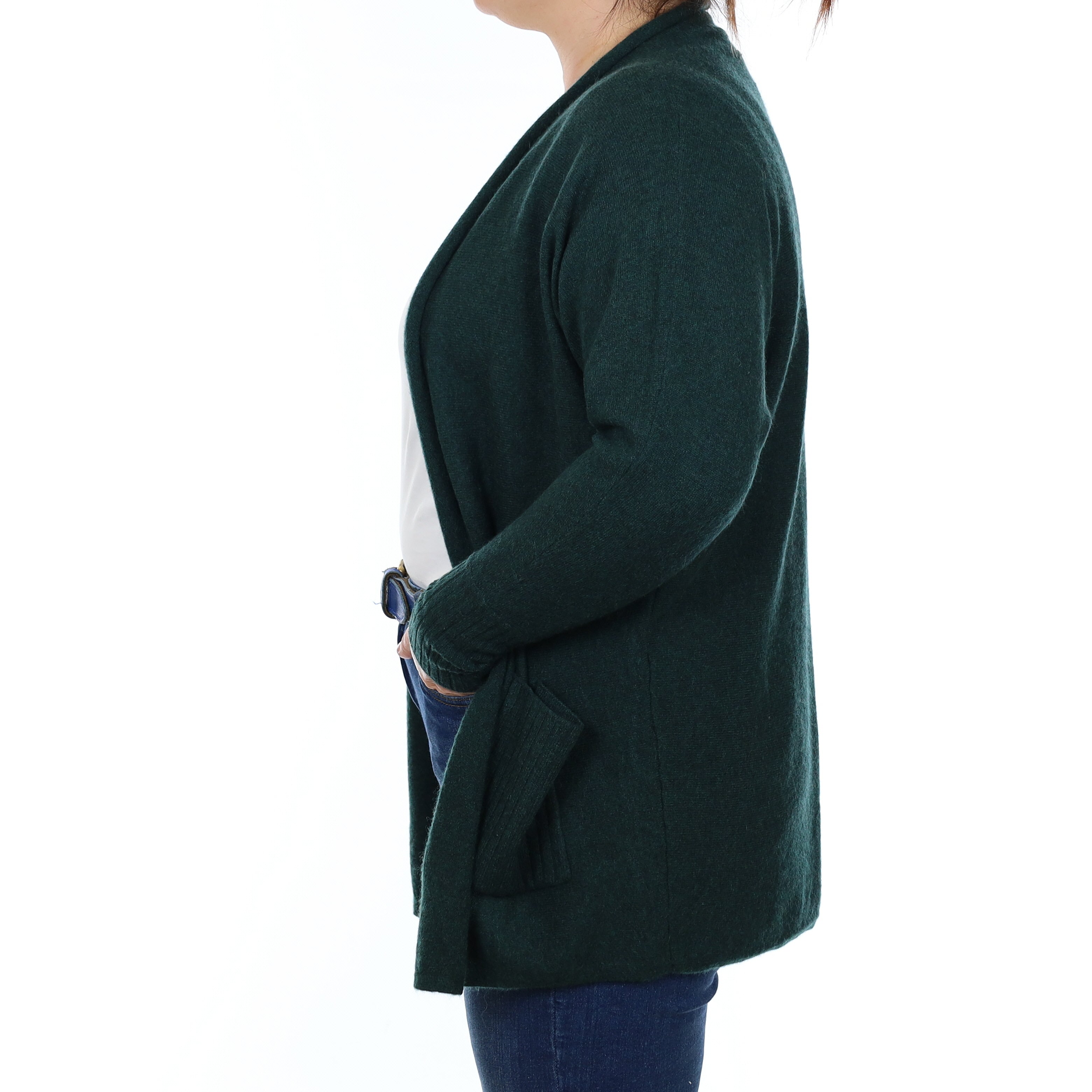 Bottle Green Cashmere Batwing Edge to Edge Cardigan with Pockets Large