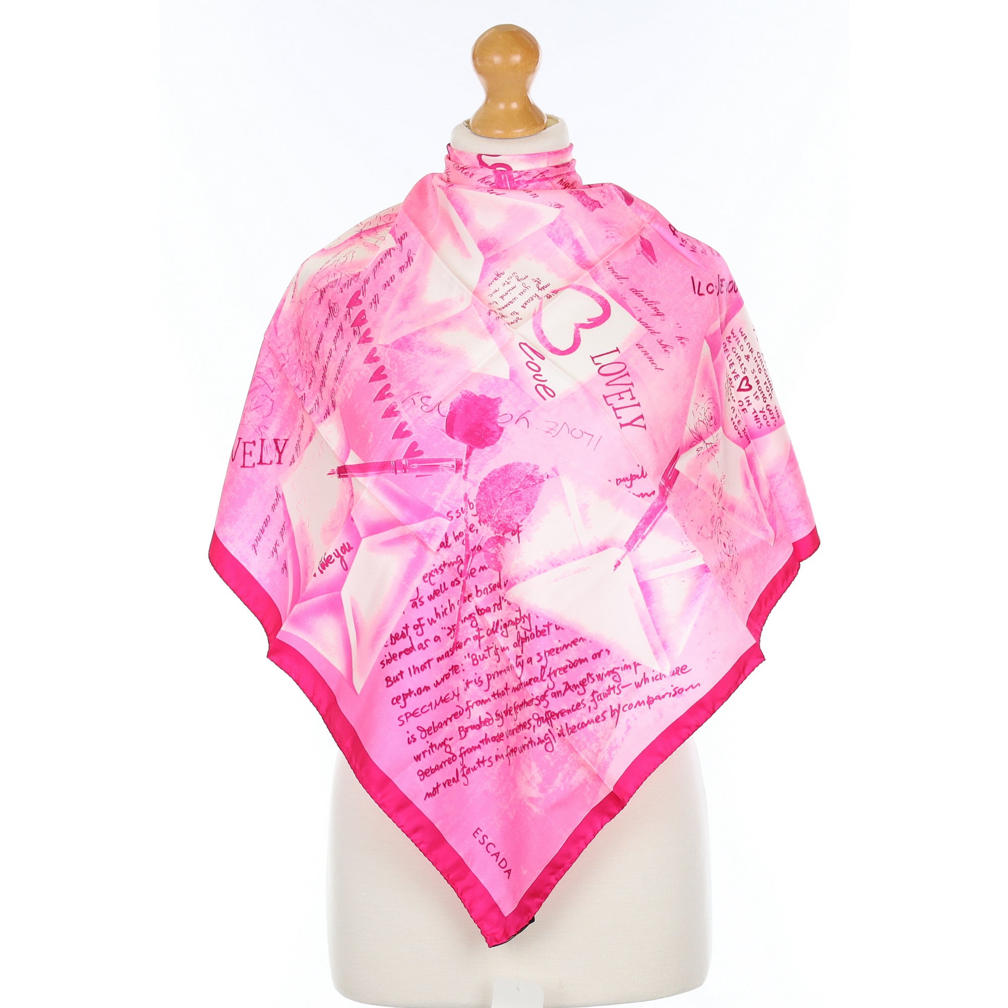 Brand New Escada Pink Patterned Silk Scarf