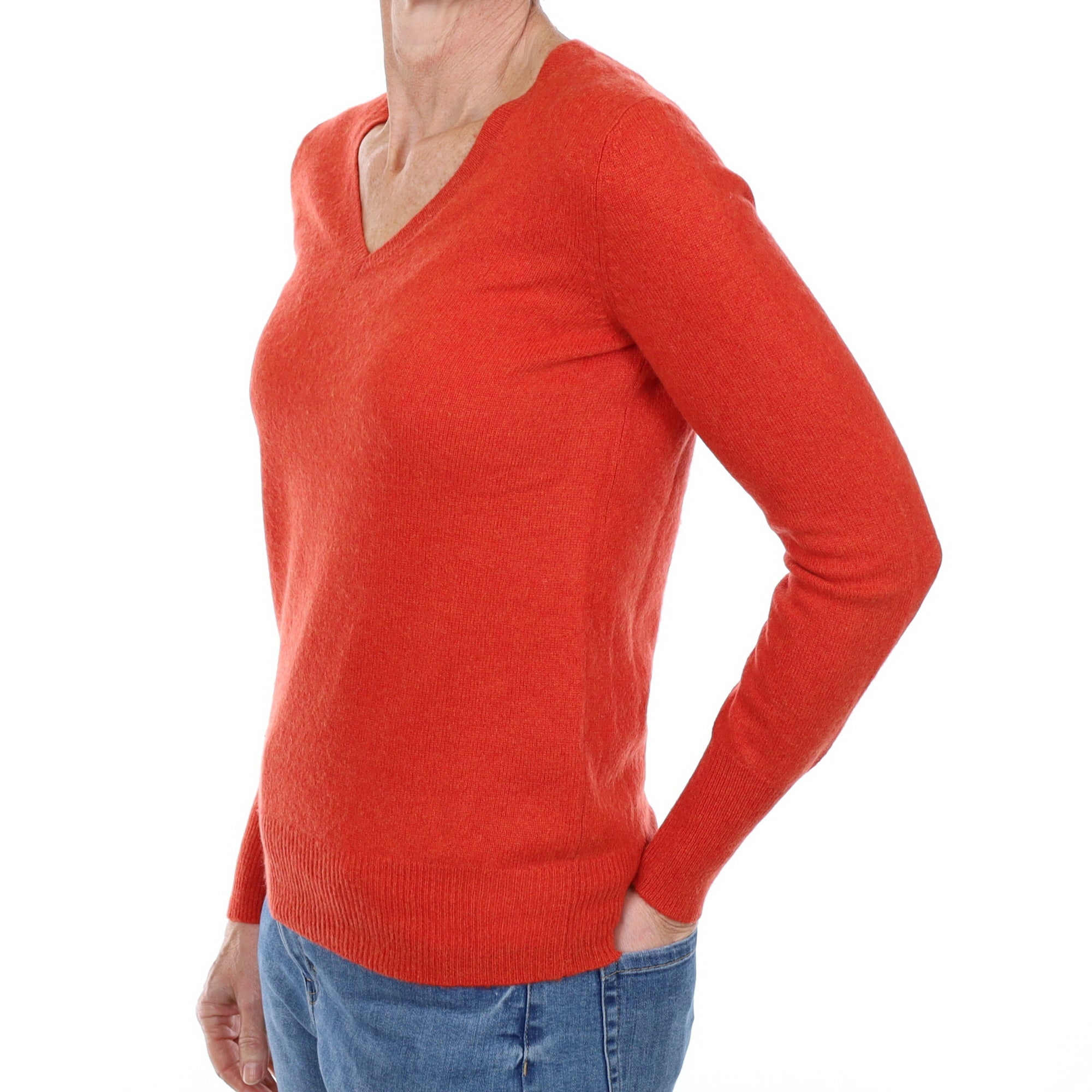 Burnt Orange Cashmere V Neck Jumper Small