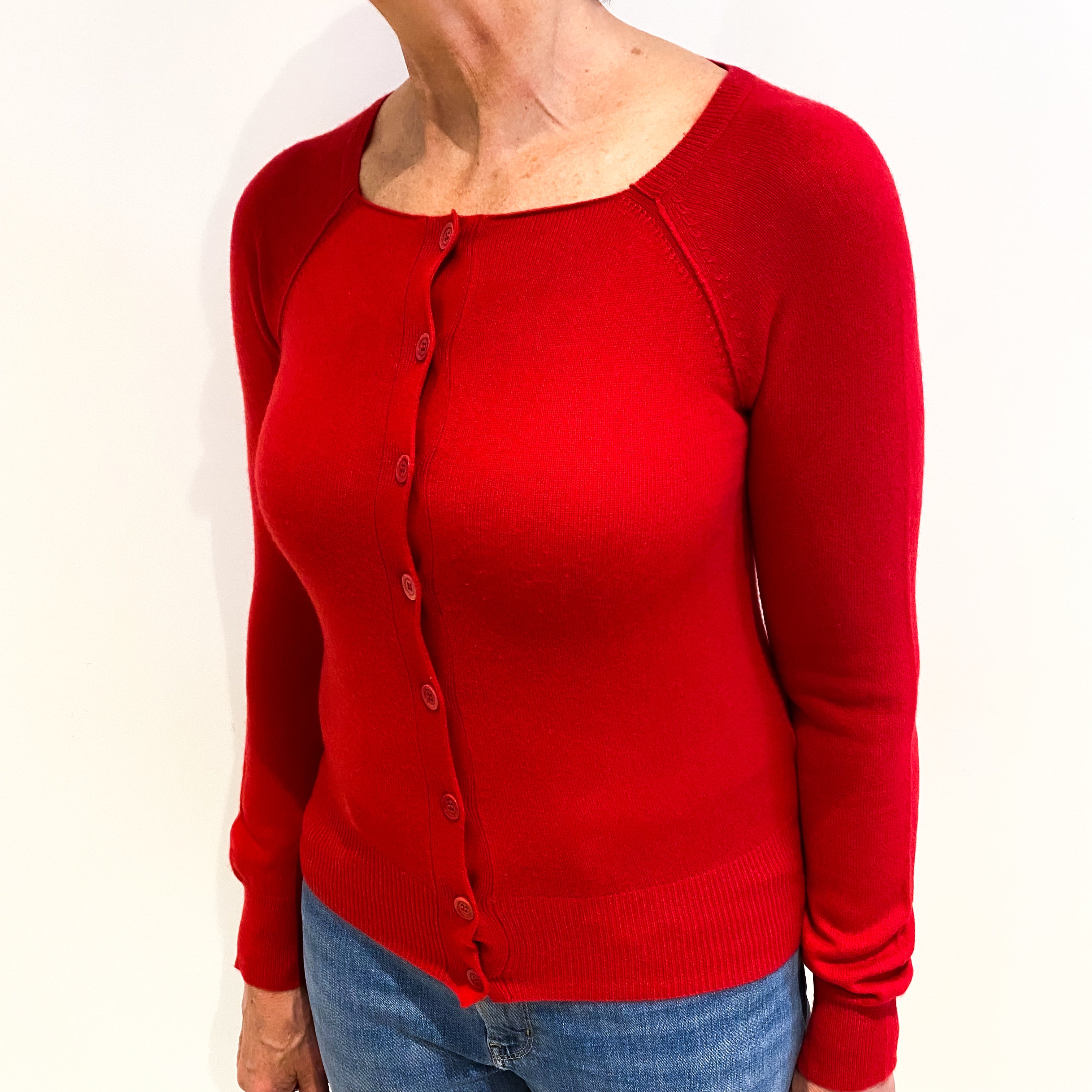 Post Box Red Cashmere Square Neck Cardigan Medium