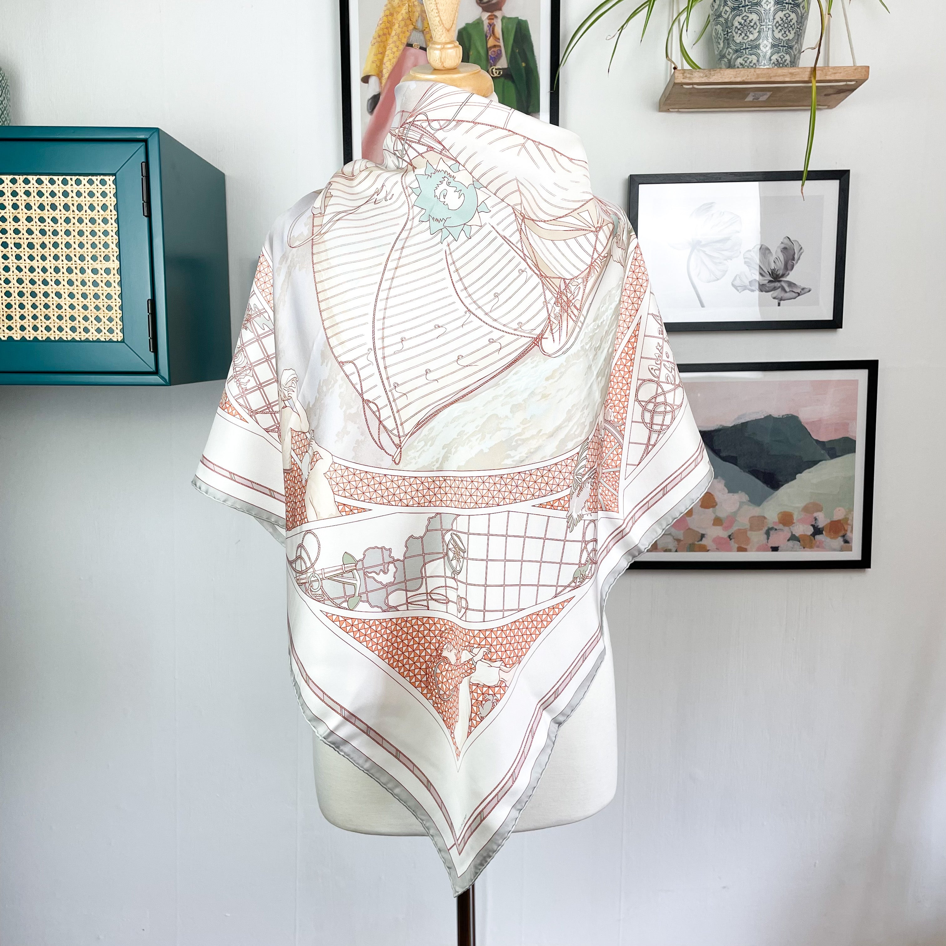 Boxed Hermes Voyage au Long Cours Vintage Silk Scarf