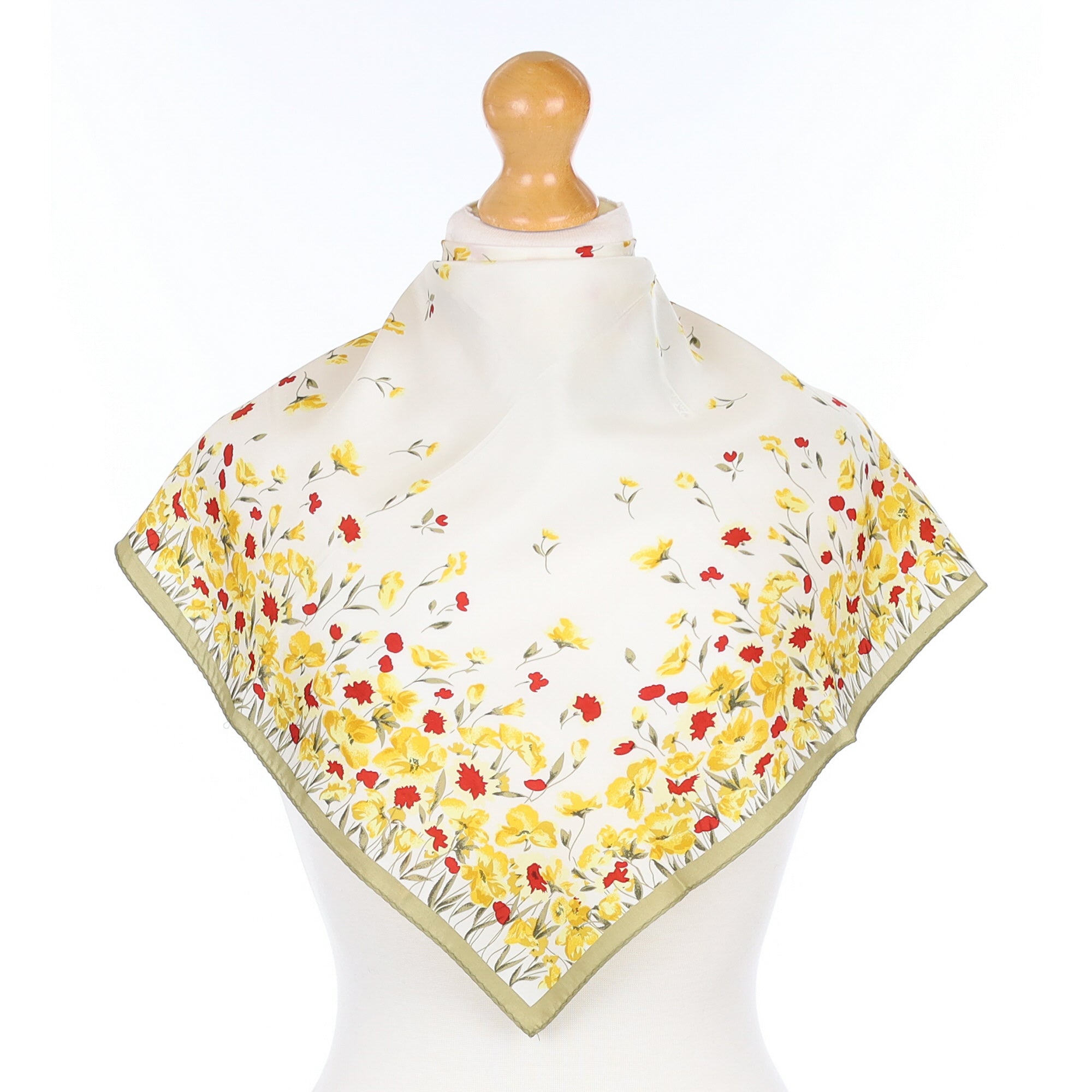 Yellow and Red Floral Silk Scarf