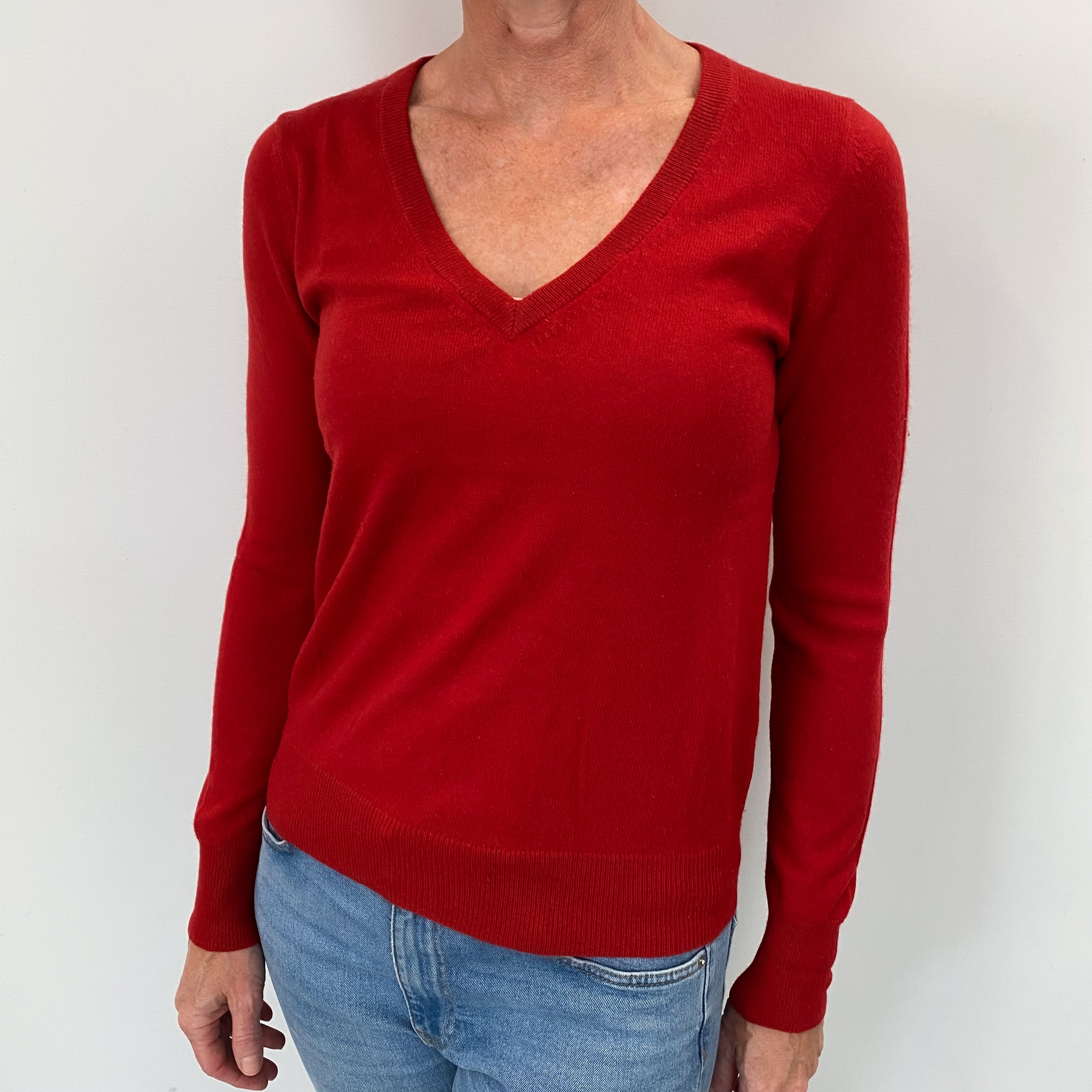 Spanish Red Cashmere V Neck Jumper Small