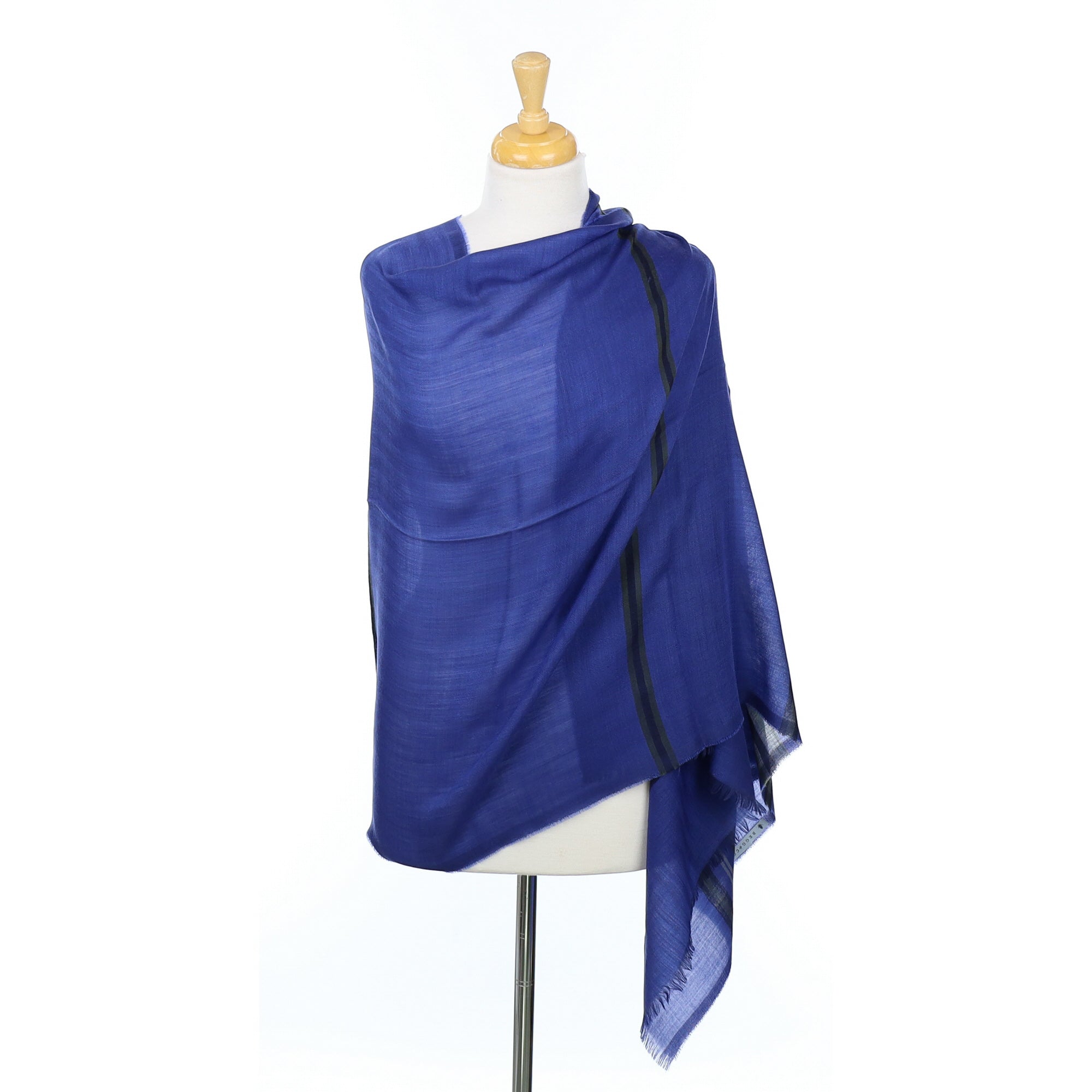 Scottish Begg & Co Admiral Blue Stripe Fine Woven Cashmere Wrap