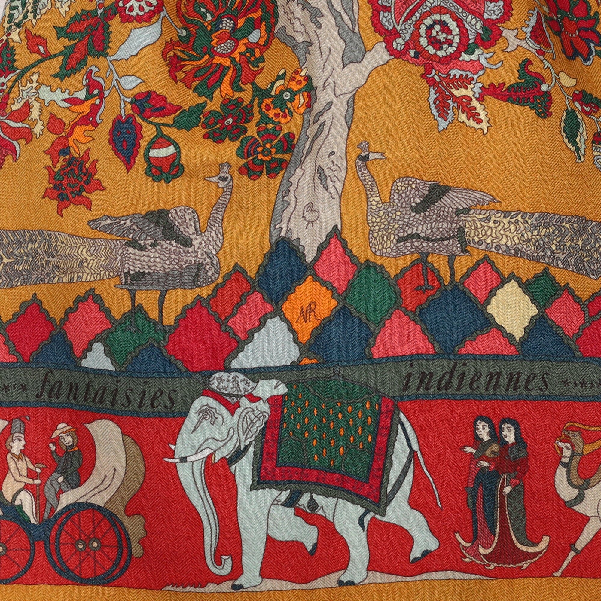 Boxed Hermès Fantaisies Indiennes Silk & Cashmere Scarf
