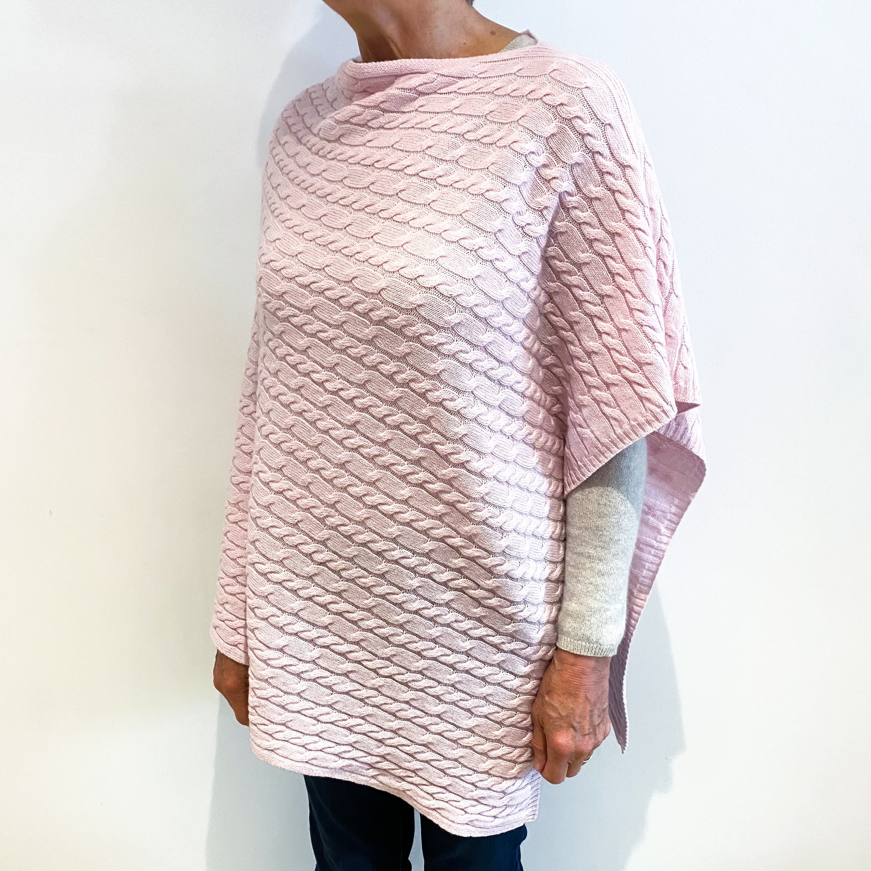 Brand New Scottish Ice Pink Cashmere Cable Poncho One Size