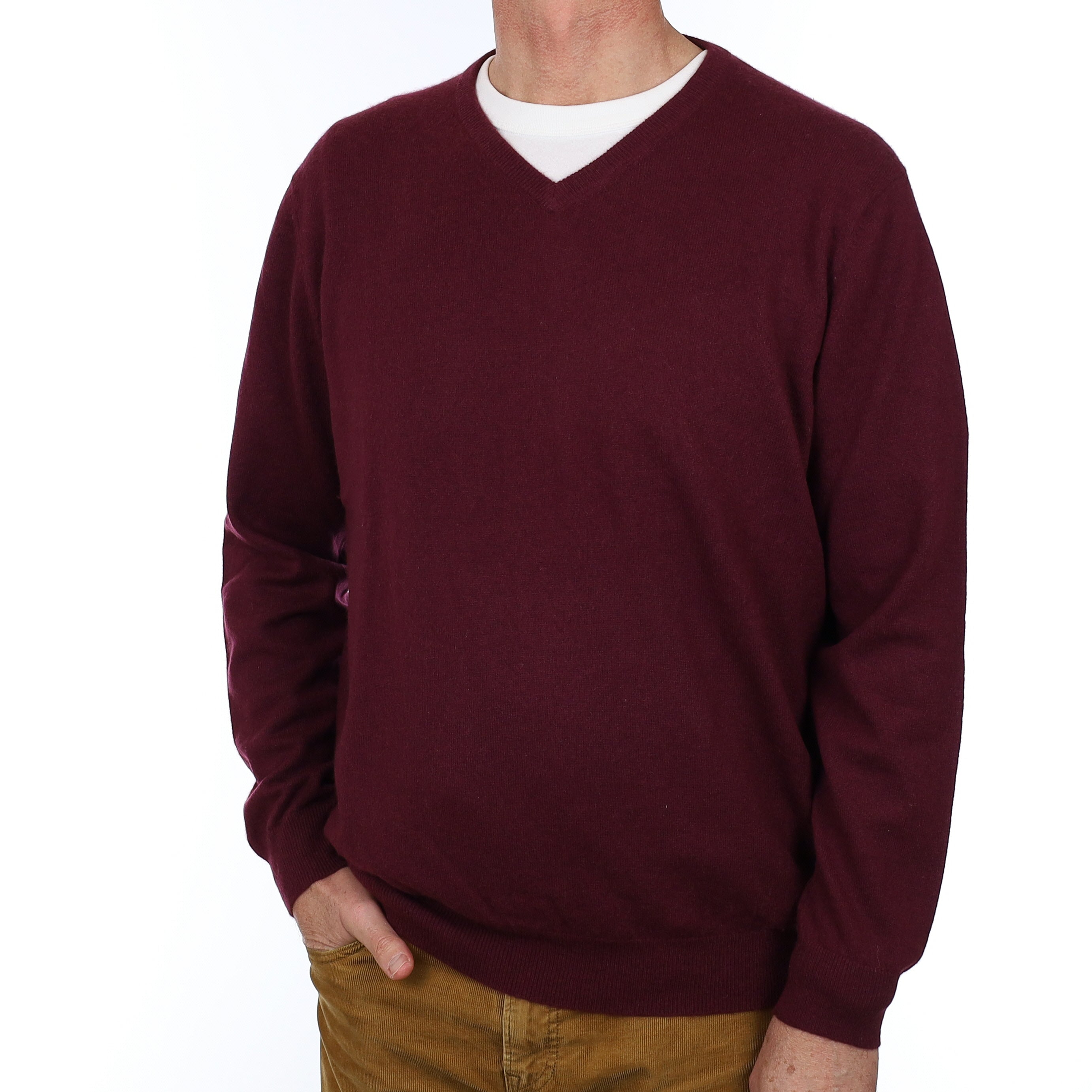 Men’s Mulberry Purple Cashmere V Neck Jumper Extra Large