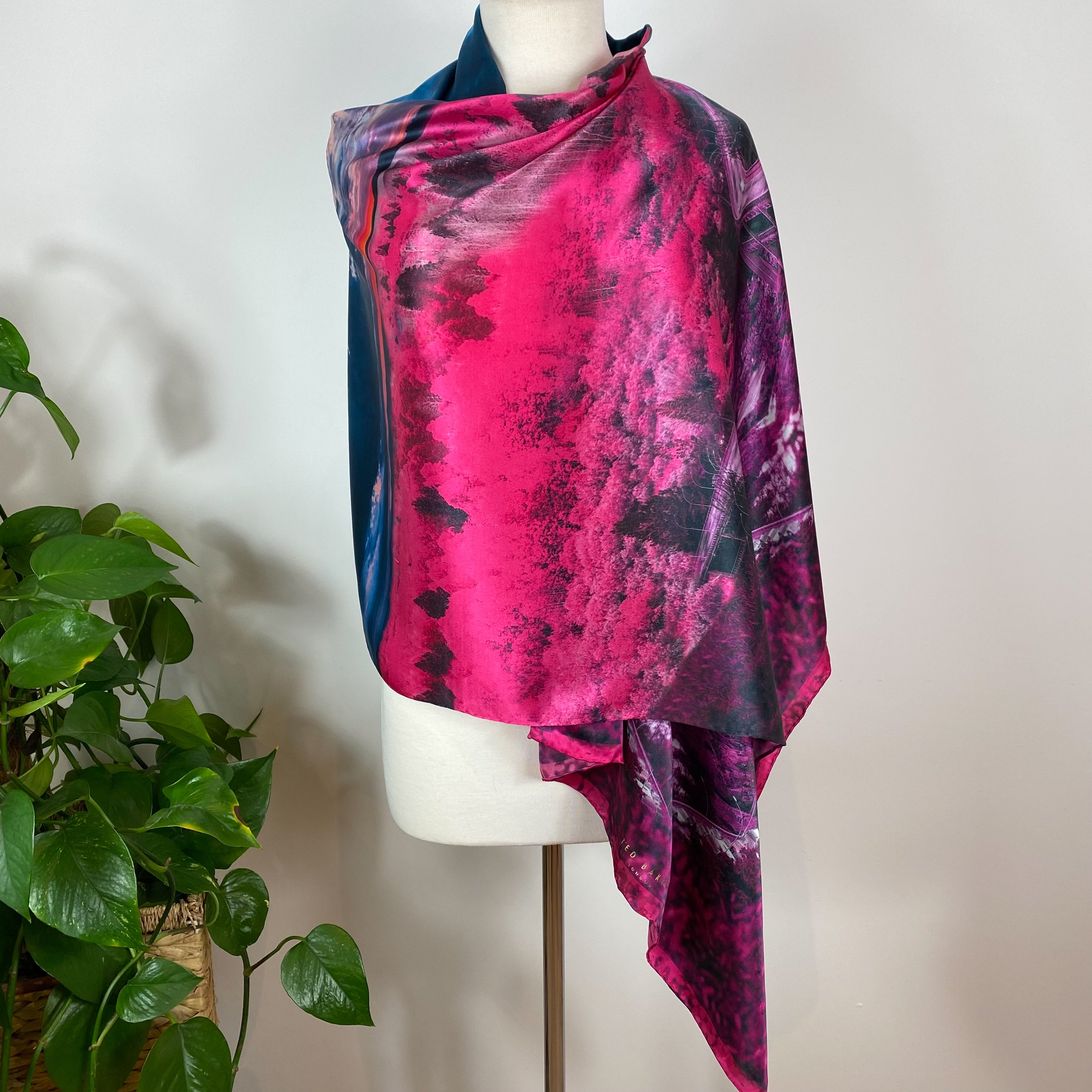 Shocking Pink Modern Ted Baker Wrap Style Silk Scarf