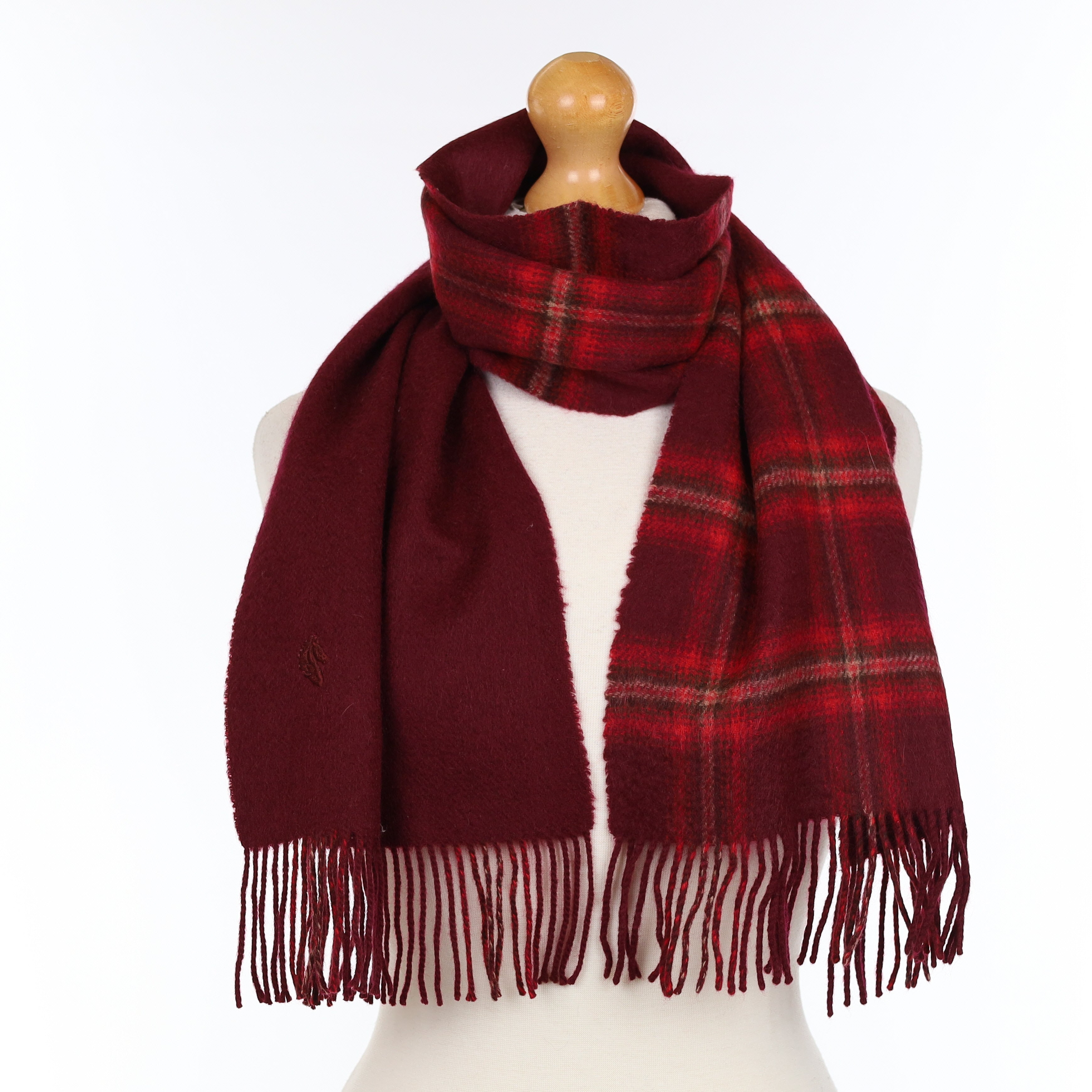 Pierre Cardin Mulberry and Red Checked Cashmere Woven Scarf