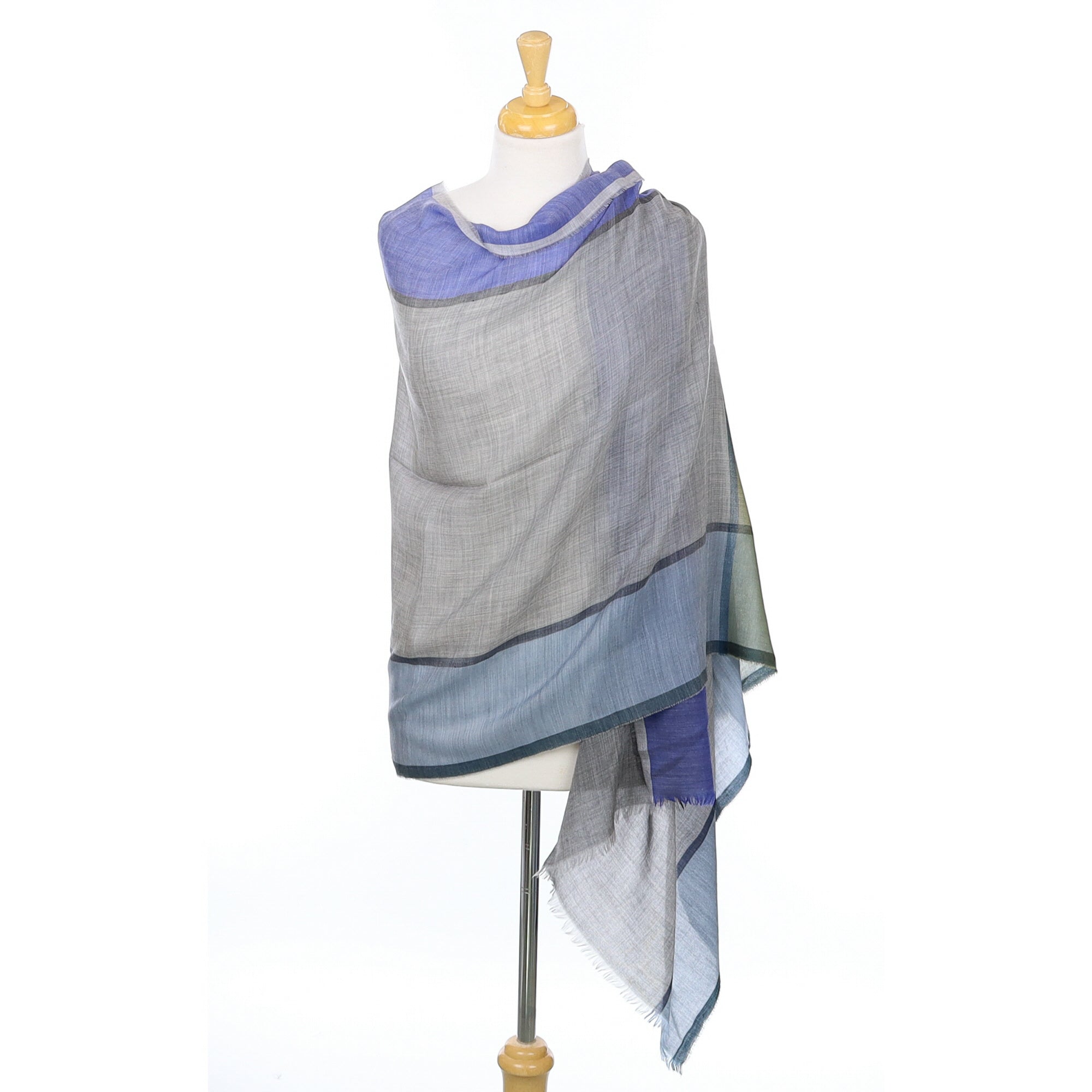 Scottish Grey and Blue Checked Fine Woven Cashmere Wrap
