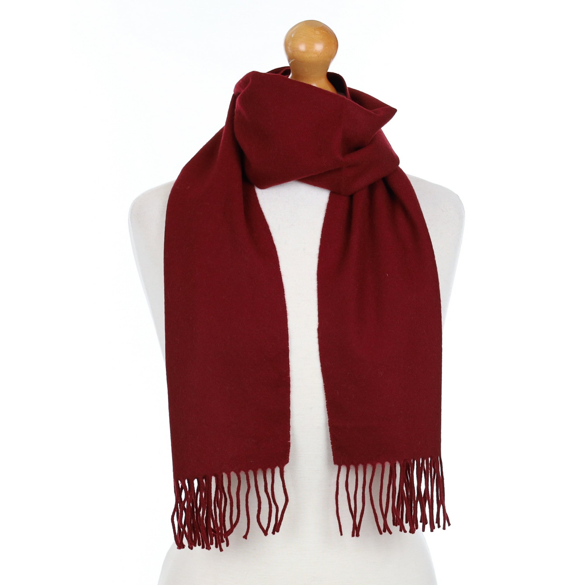Burgundy Red Cashmere Fringed Woven Scarf