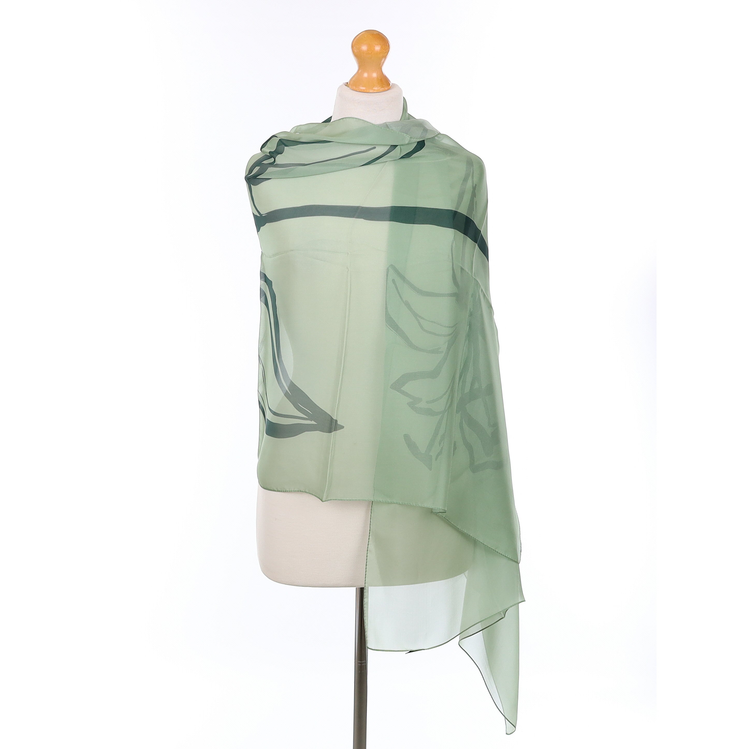 Brand New Italian Green Floral Silk Wrap