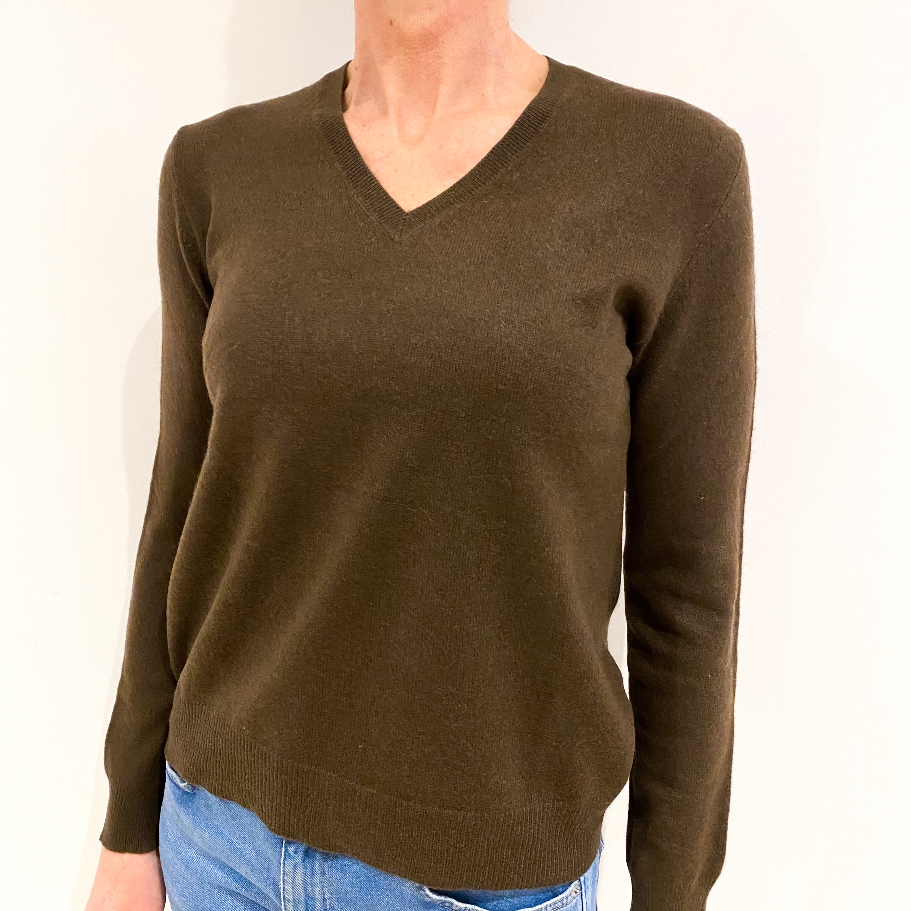 Chocolate Brown Cashmere V Neck Jumper Small