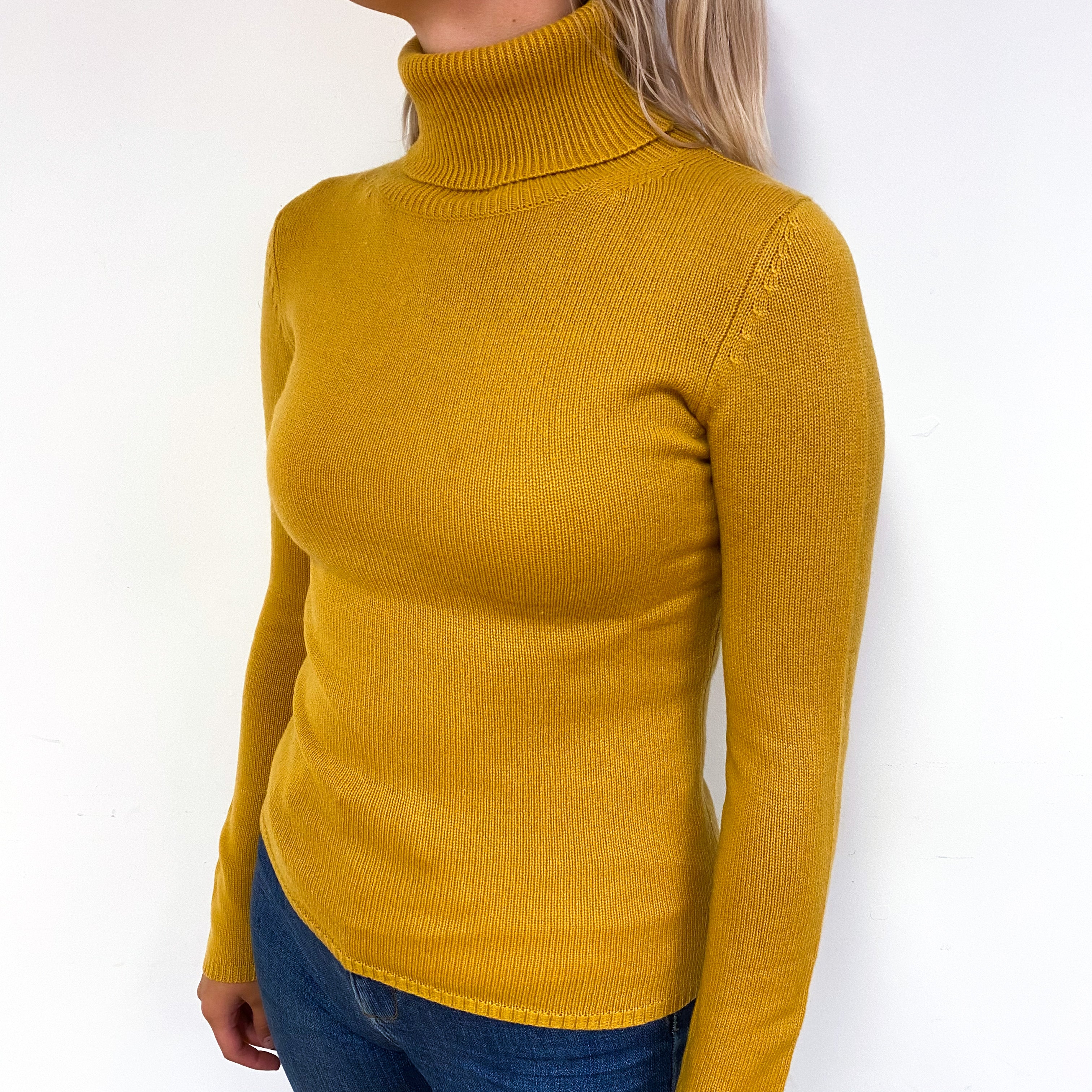 Ochre Yellow Cashmere Polo Neck Jumper Small