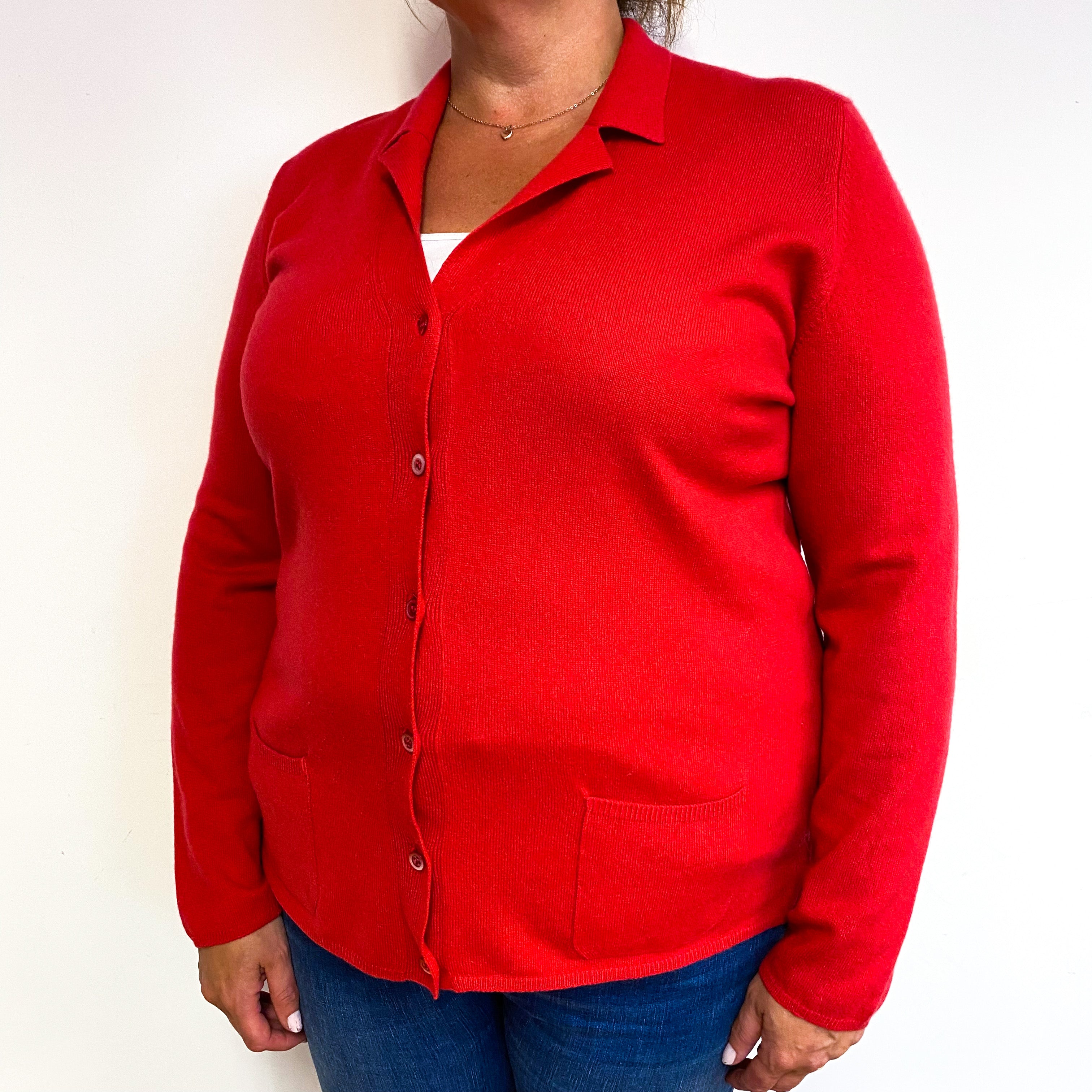 Scottish Scarlet Red Cashmere Shirt Style Cardigan Extra Large