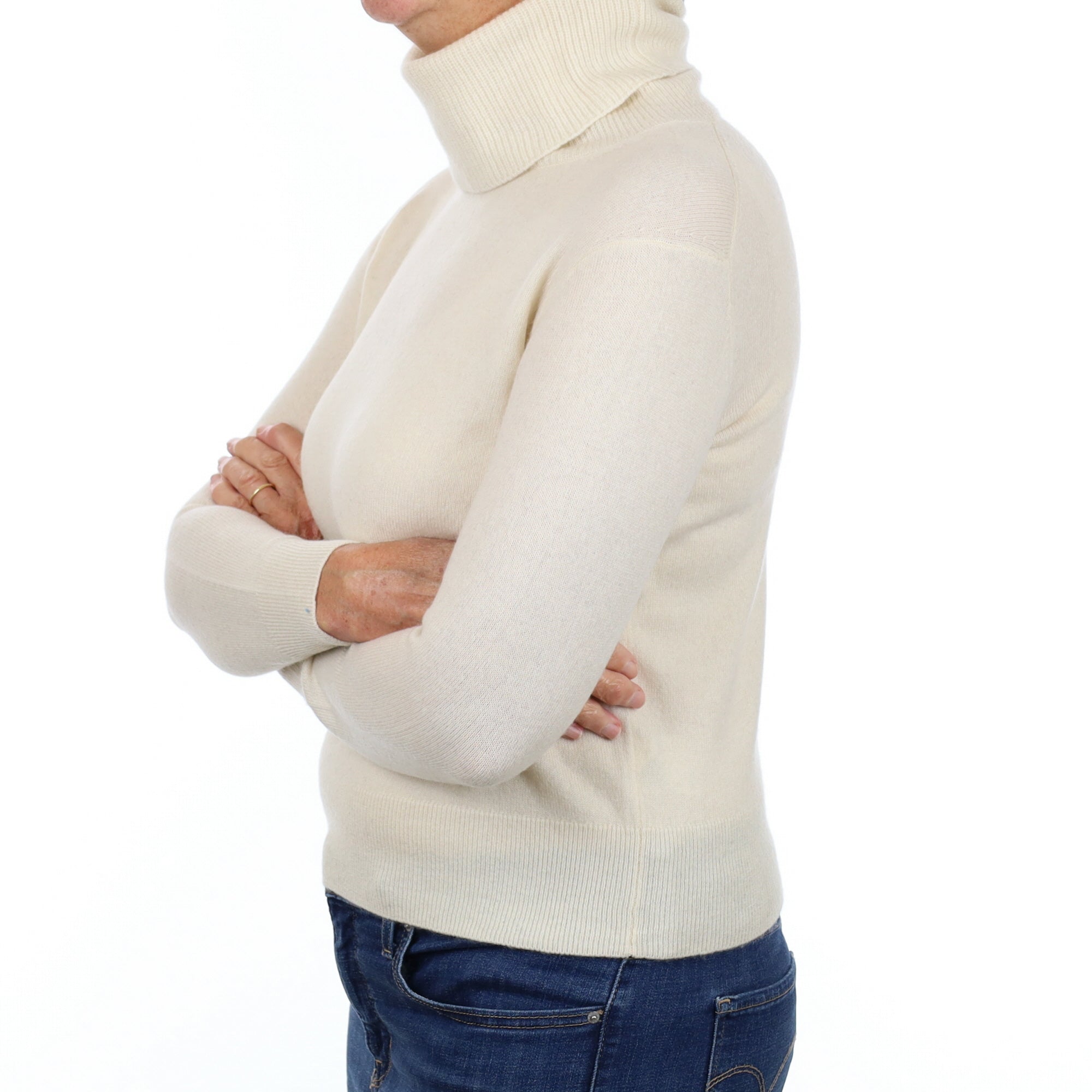 Vanilla Cream Cashmere Polo Neck Jumper Medium