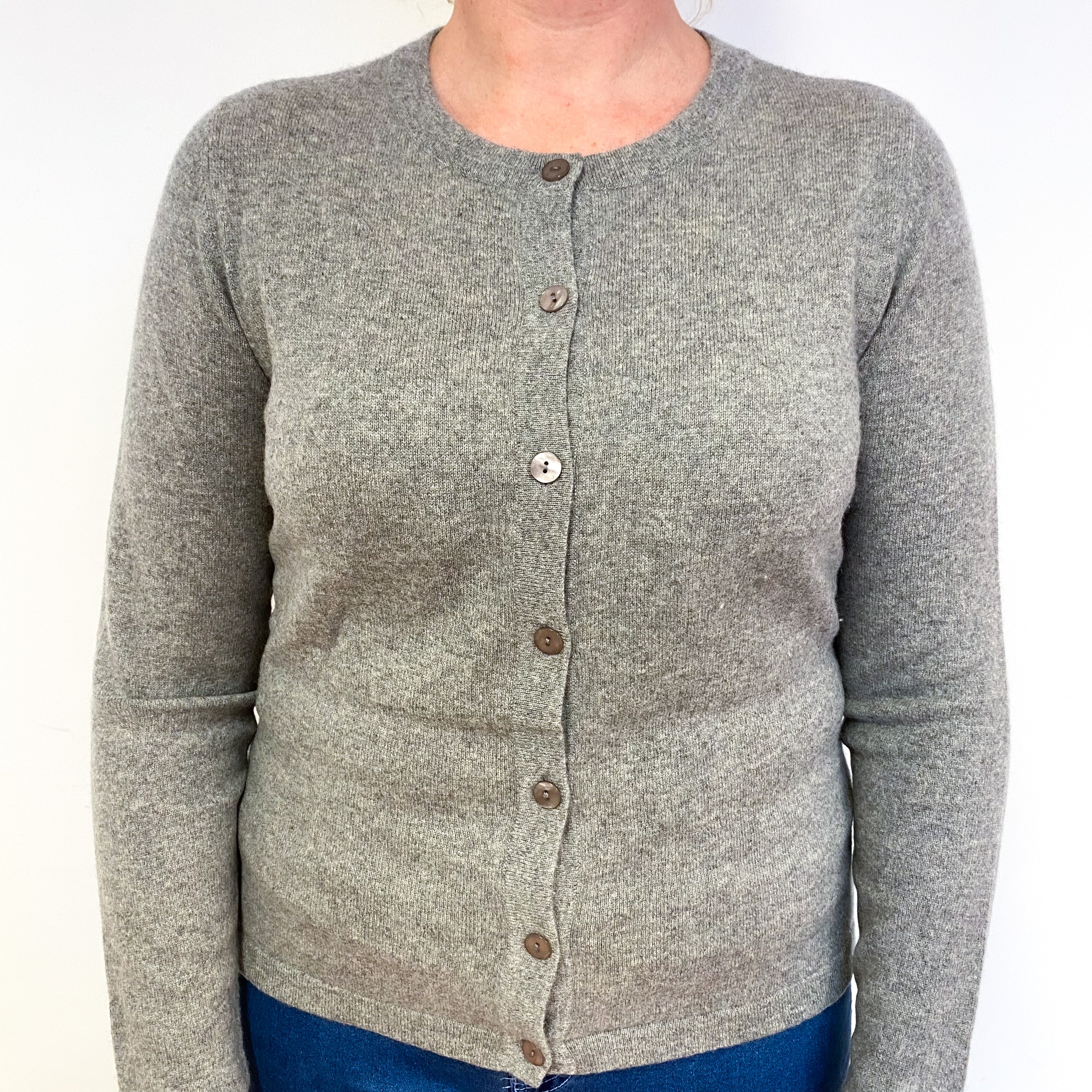Taupe Brown Cashmere Crew Neck Cardigan Large