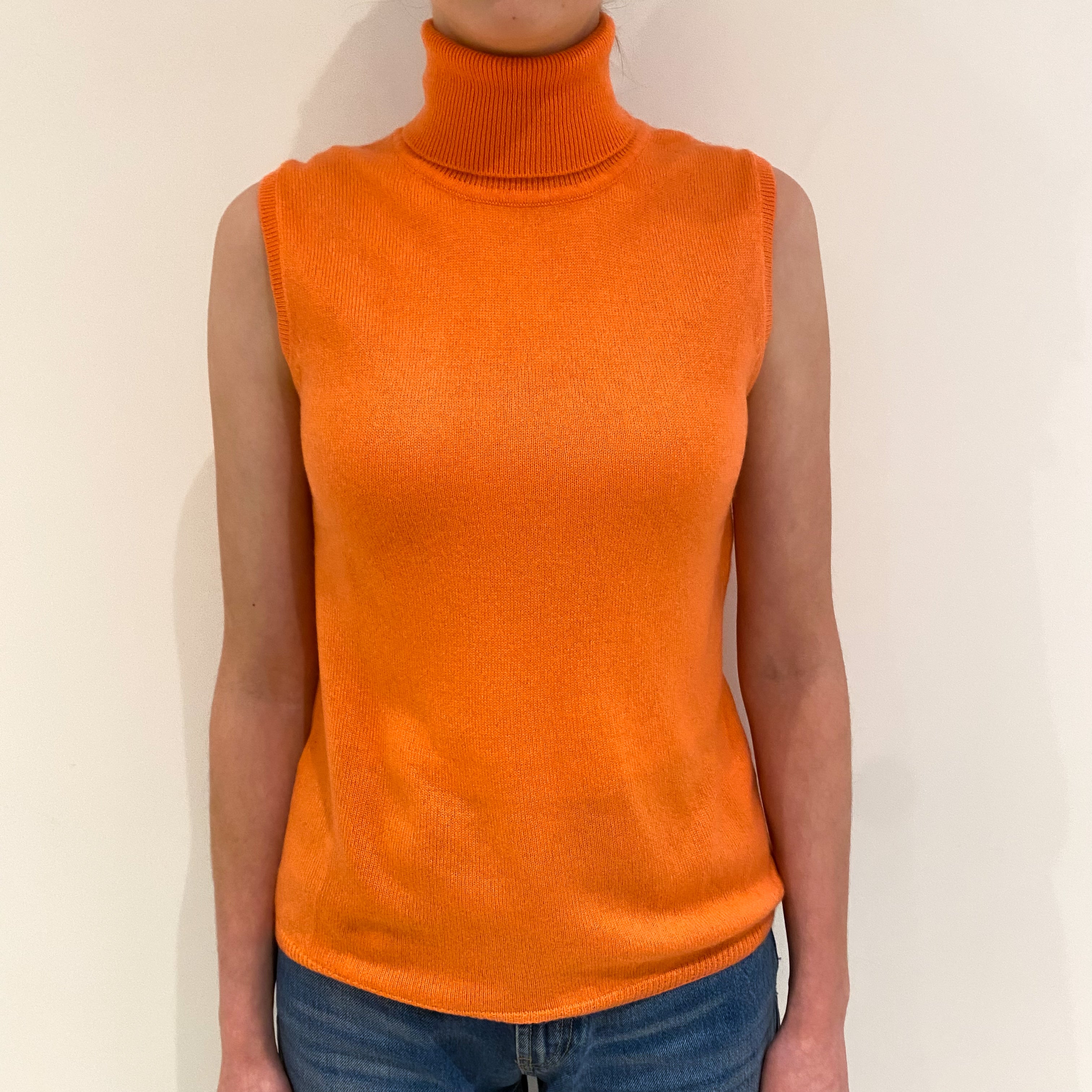 Crab Orange Cashmere Sleeveless Polo Neck Jumper Extra Small