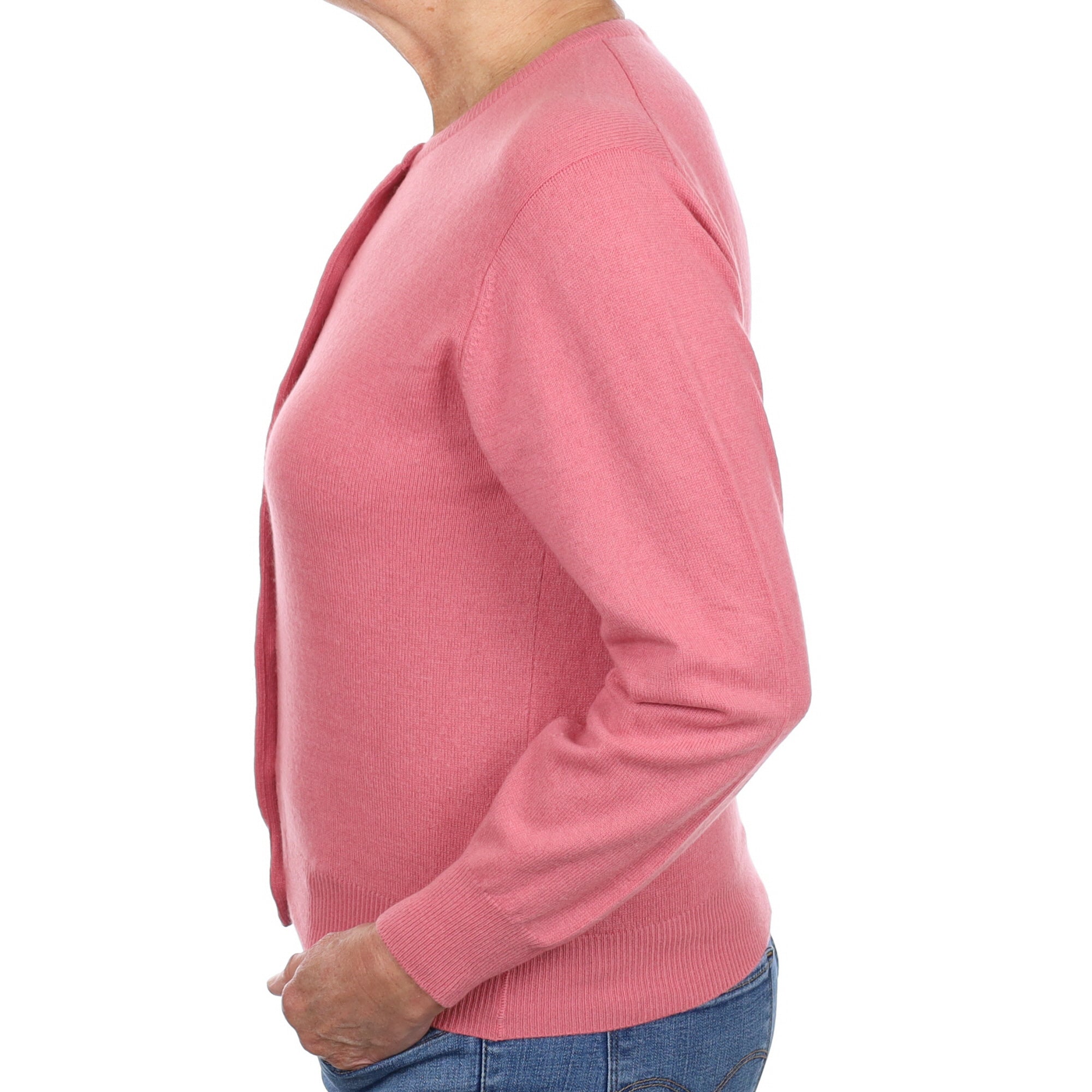 Flamingo Pink Cashmere Crew Neck Cardigan Medium