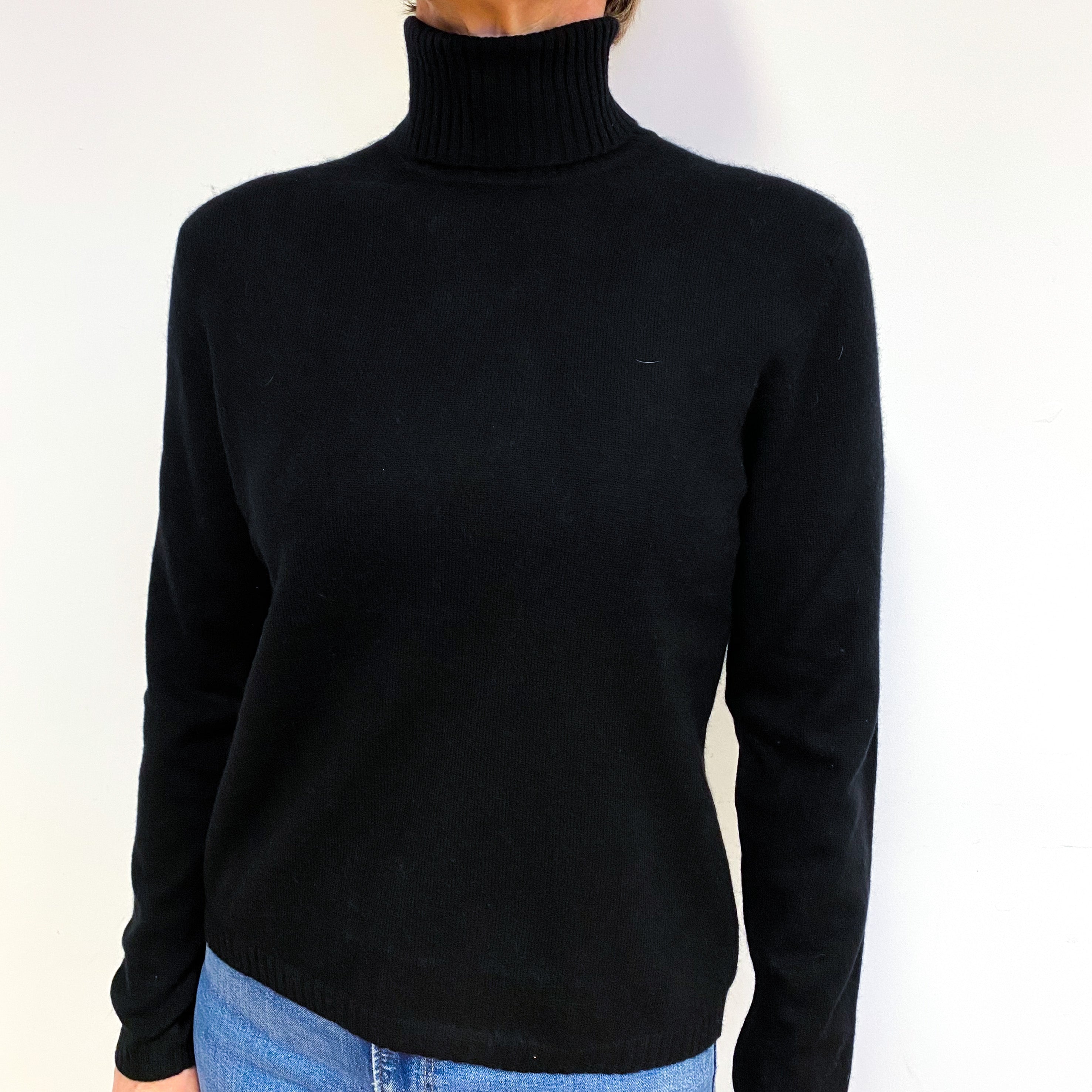 Black Cashmere Polo Neck Jumper Medium