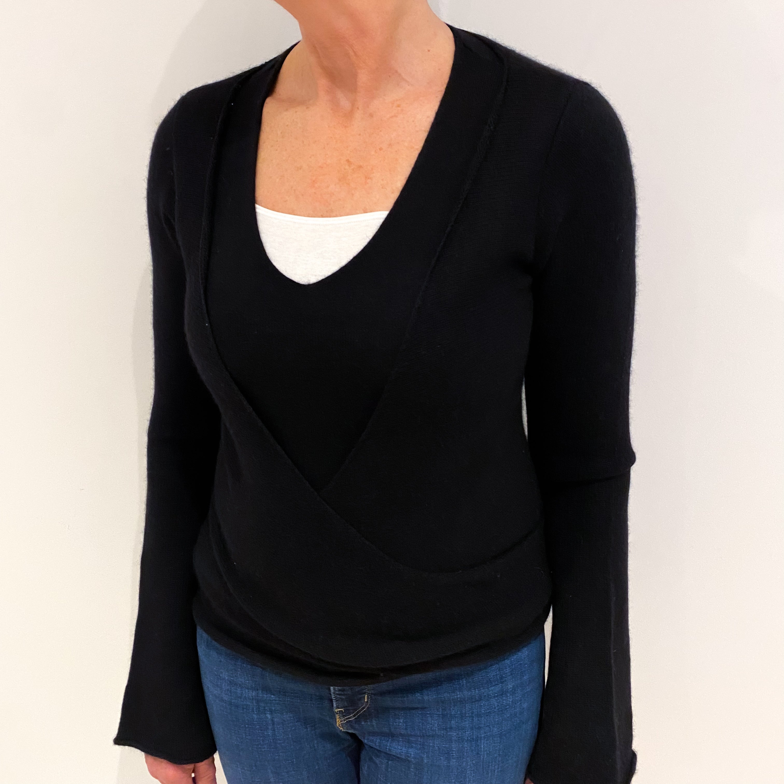 Black 2 in 1 Cashmere Cross Over Cardigan Medium