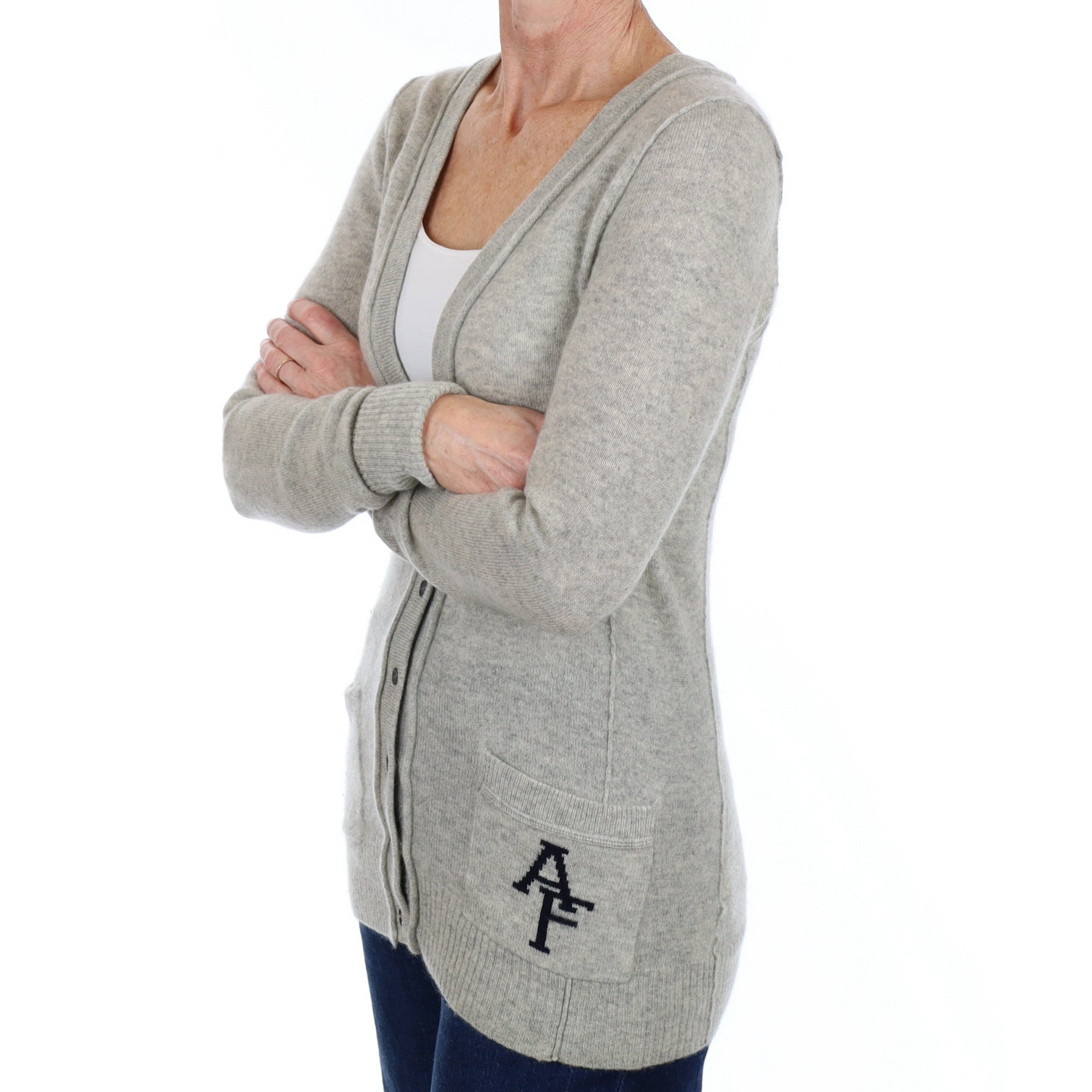 Smoke Grey Cashmere V Neck Cardigan Small