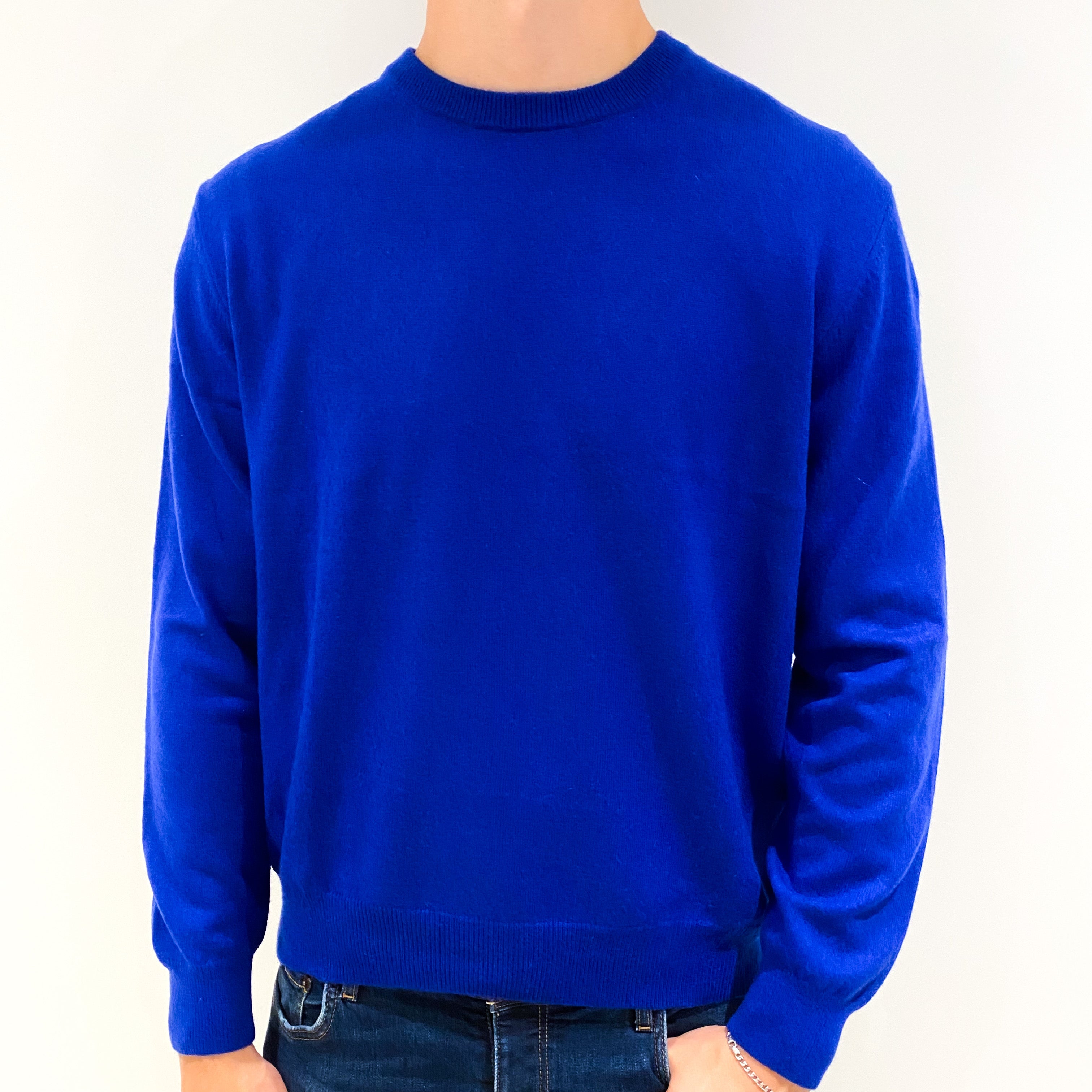 Men's Cobalt Blue Cashmere Crew Neck Jumper Extra Large