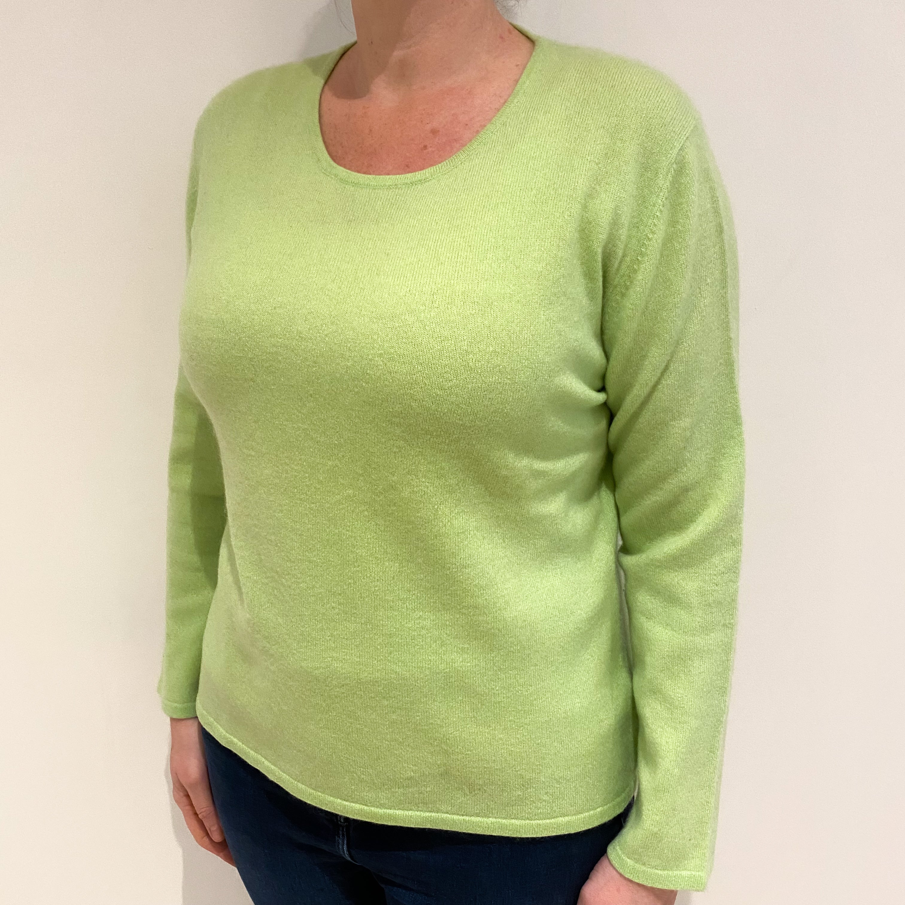 Lime Green Cashmere Crew Neck Jumper Large