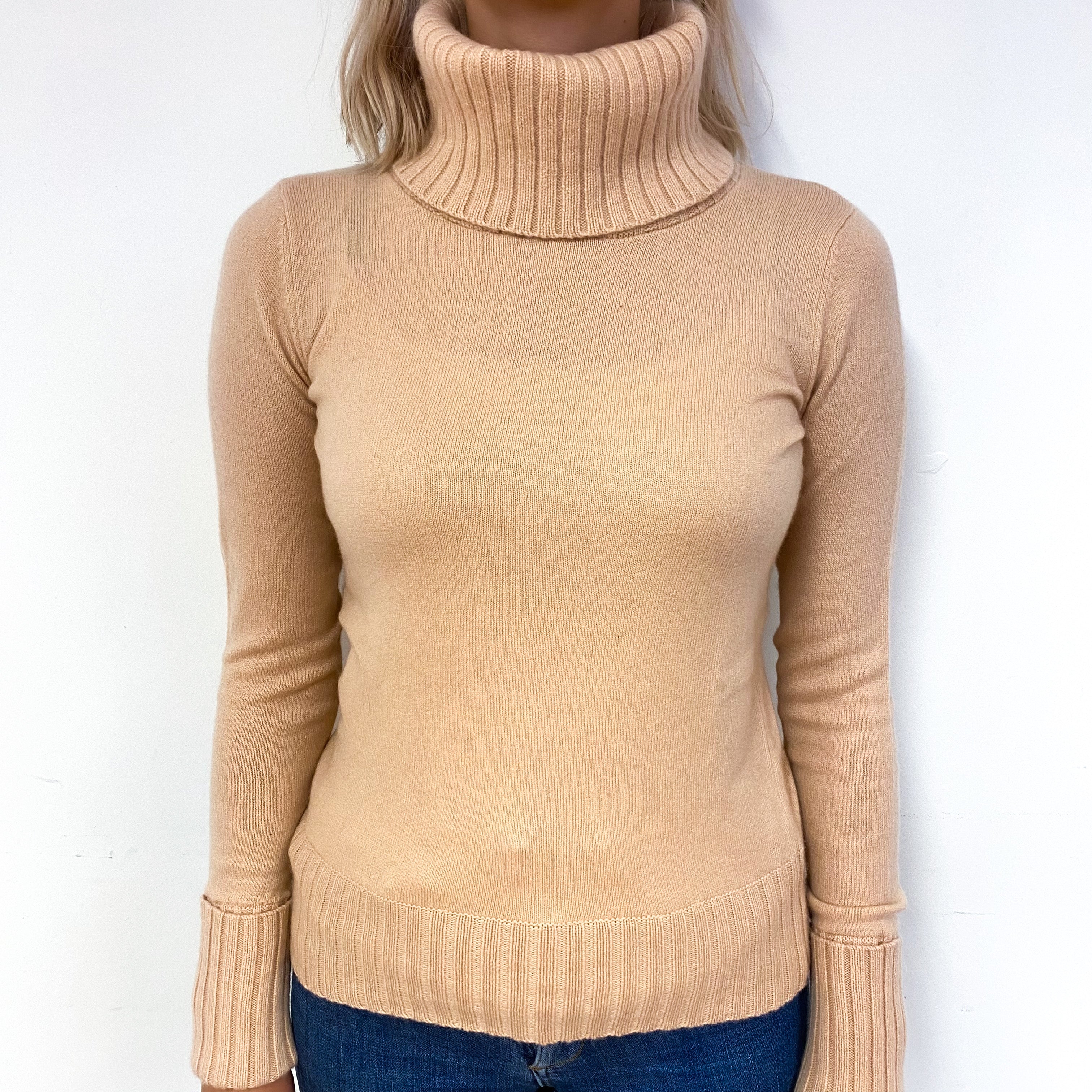 Shell Pink Cashmere Polo Neck Jumper Small