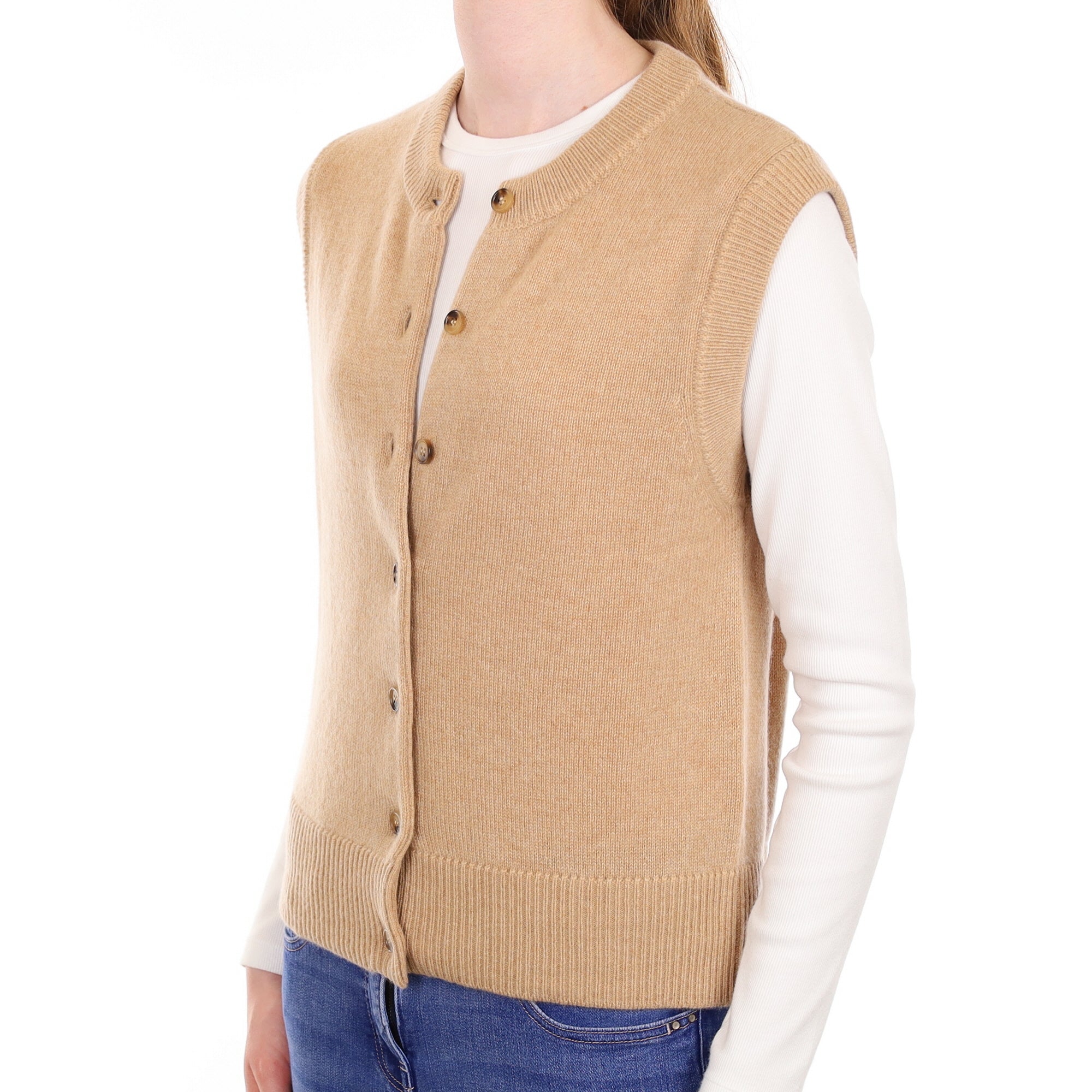 Brand New Caramel Luxury Cashmere Crew Neck Waistcoat Extra Small UK 6-8