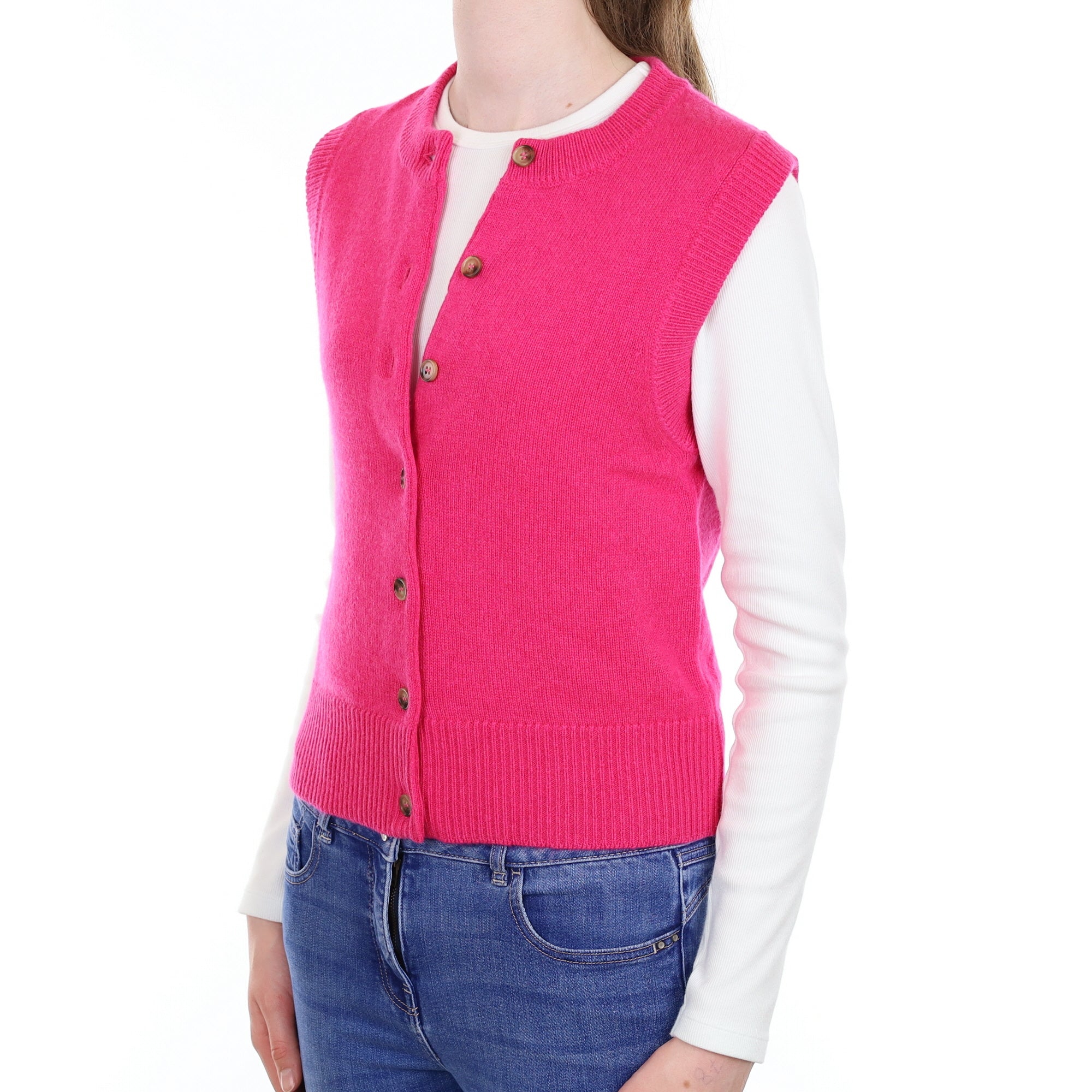 Brand New Hot Pink Luxury Cashmere Crew Neck Waistcoat Extra Small UK 6-8