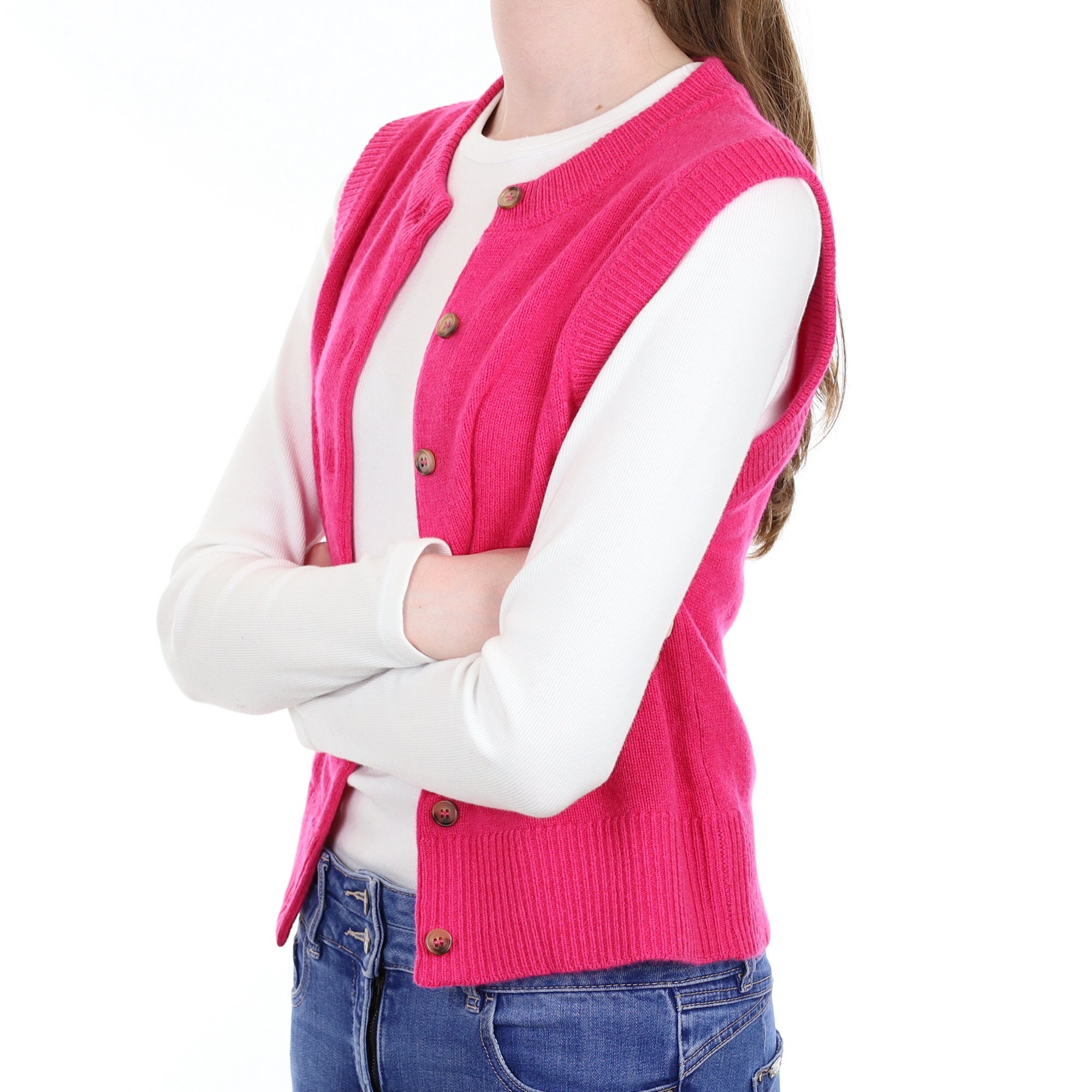 Brand New Hot Pink Luxury Cashmere Crew Neck Waistcoat Extra Small UK 6-8