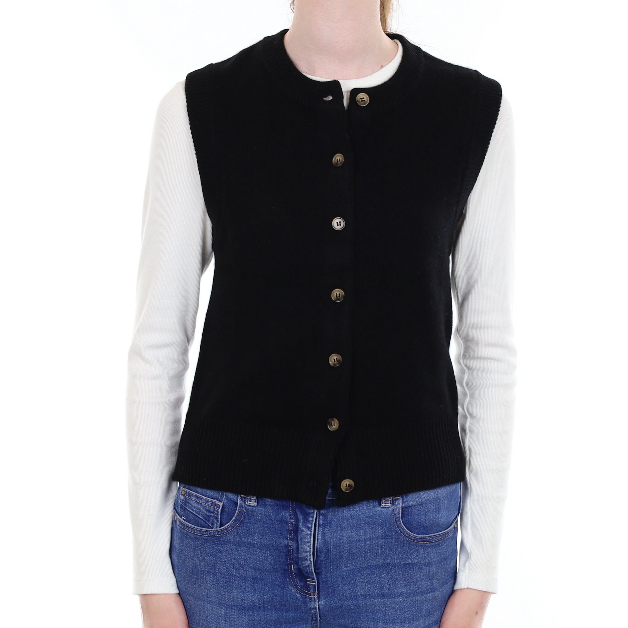 Brand New Black Luxury Cashmere Crew Neck Waistcoat Extra Small UK 6-8