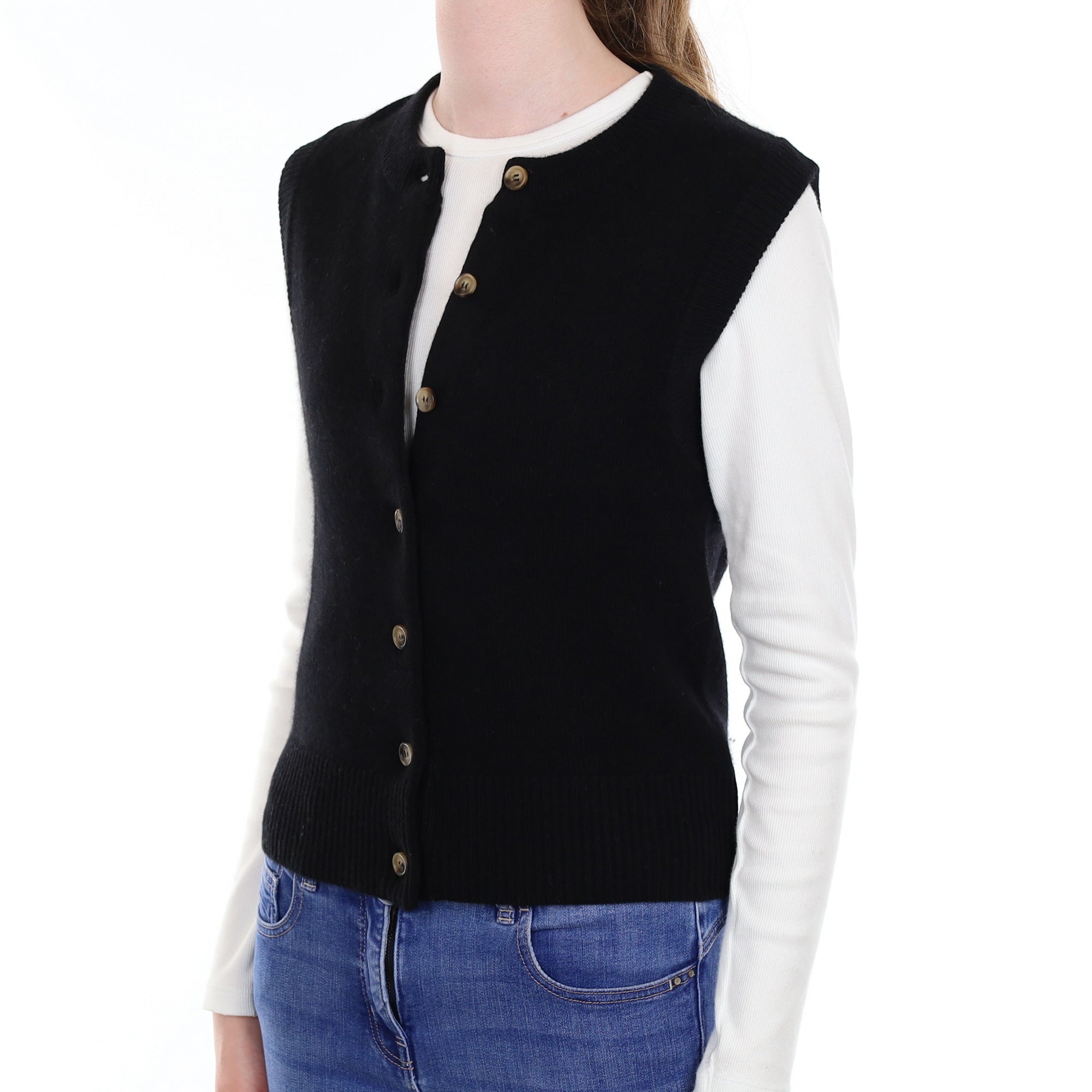 Brand New Black Luxury Cashmere Crew Neck Waistcoat Extra Small UK 6-8