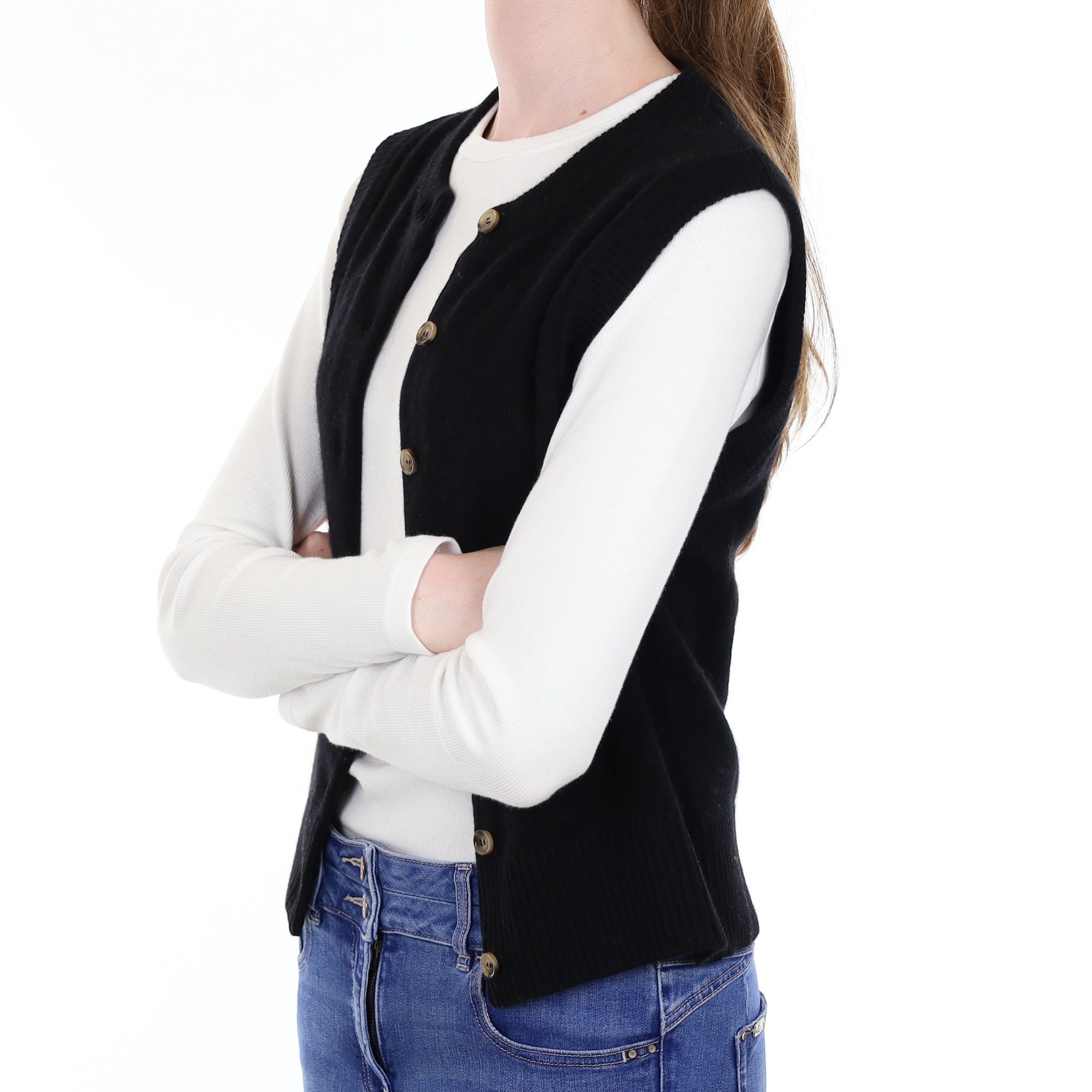 Brand New Black Luxury Cashmere Crew Neck Waistcoat Extra Small UK 6-8