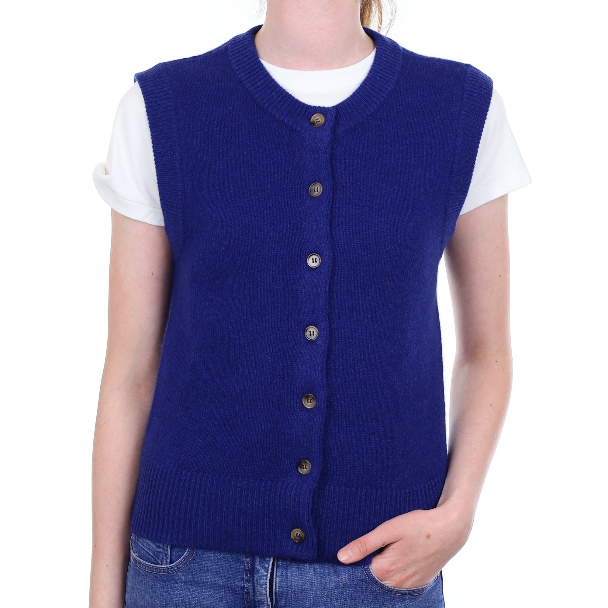 Brand New Lapis Blue Cashmere Crew Neck Waistcoat Extra Small UK 6-8