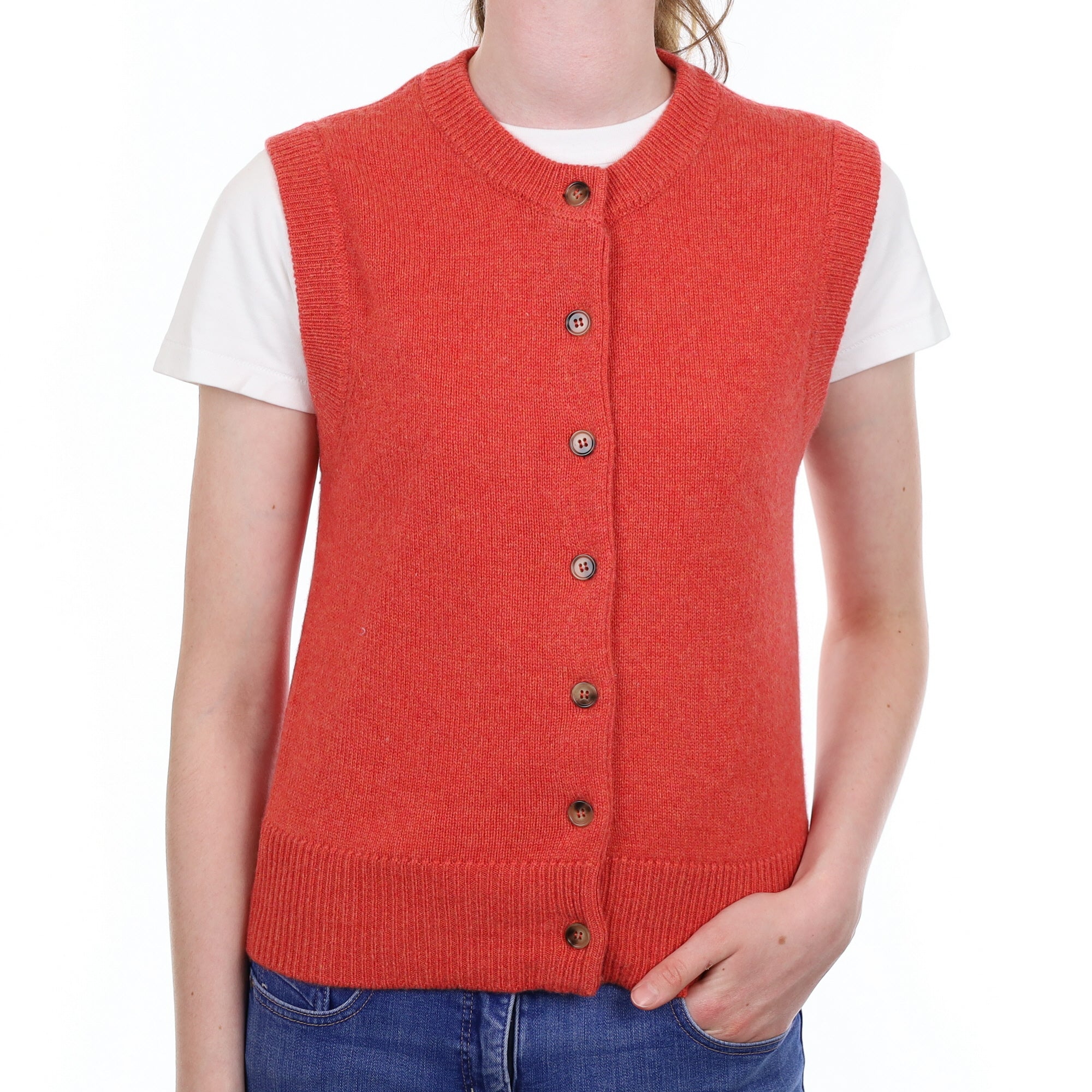 Brand New Watermelon Orange Cashmere Crew Neck Waistcoat Extra Small UK 6-8