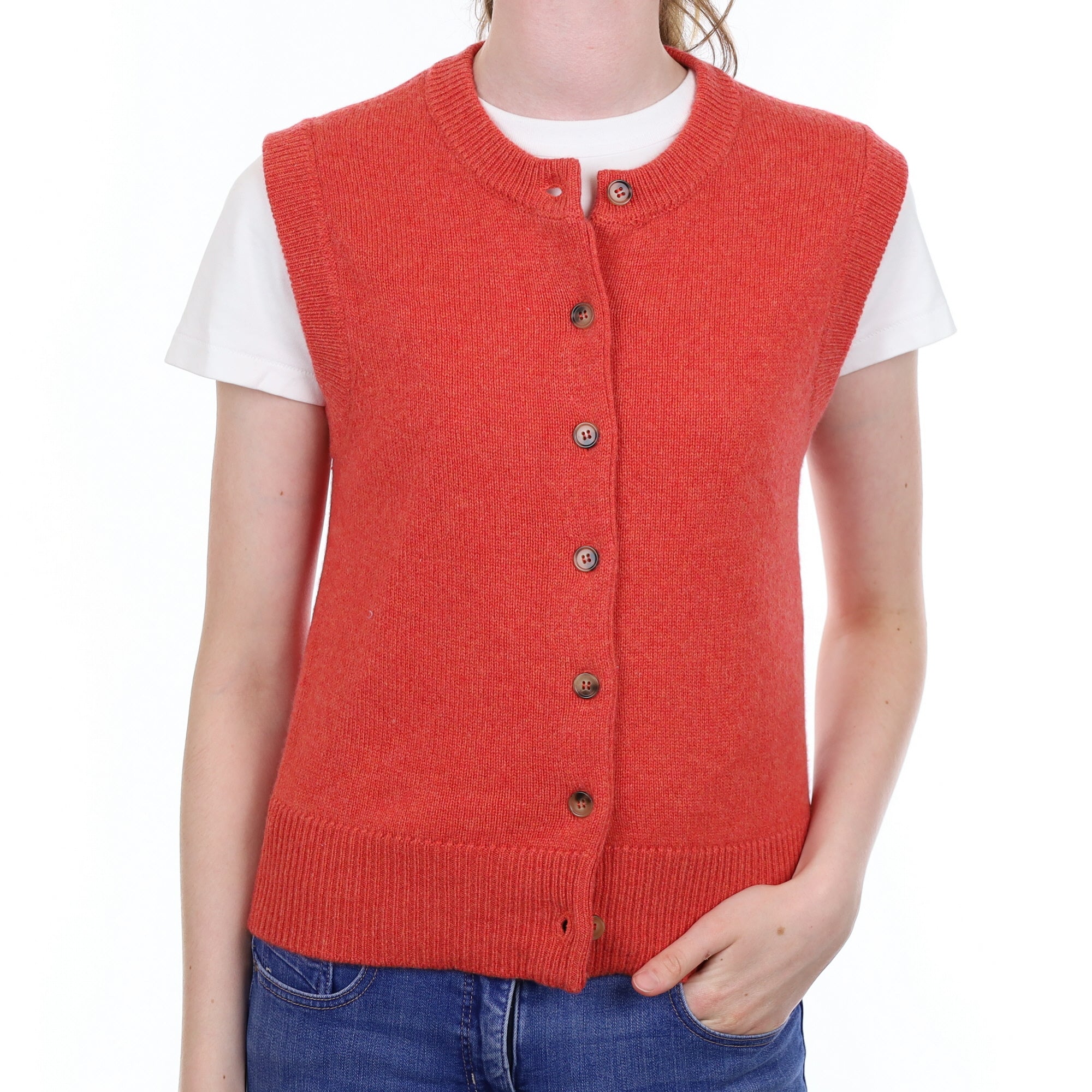 Brand New Watermelon Orange Cashmere Crew Neck Waistcoat Extra Small UK 6-8