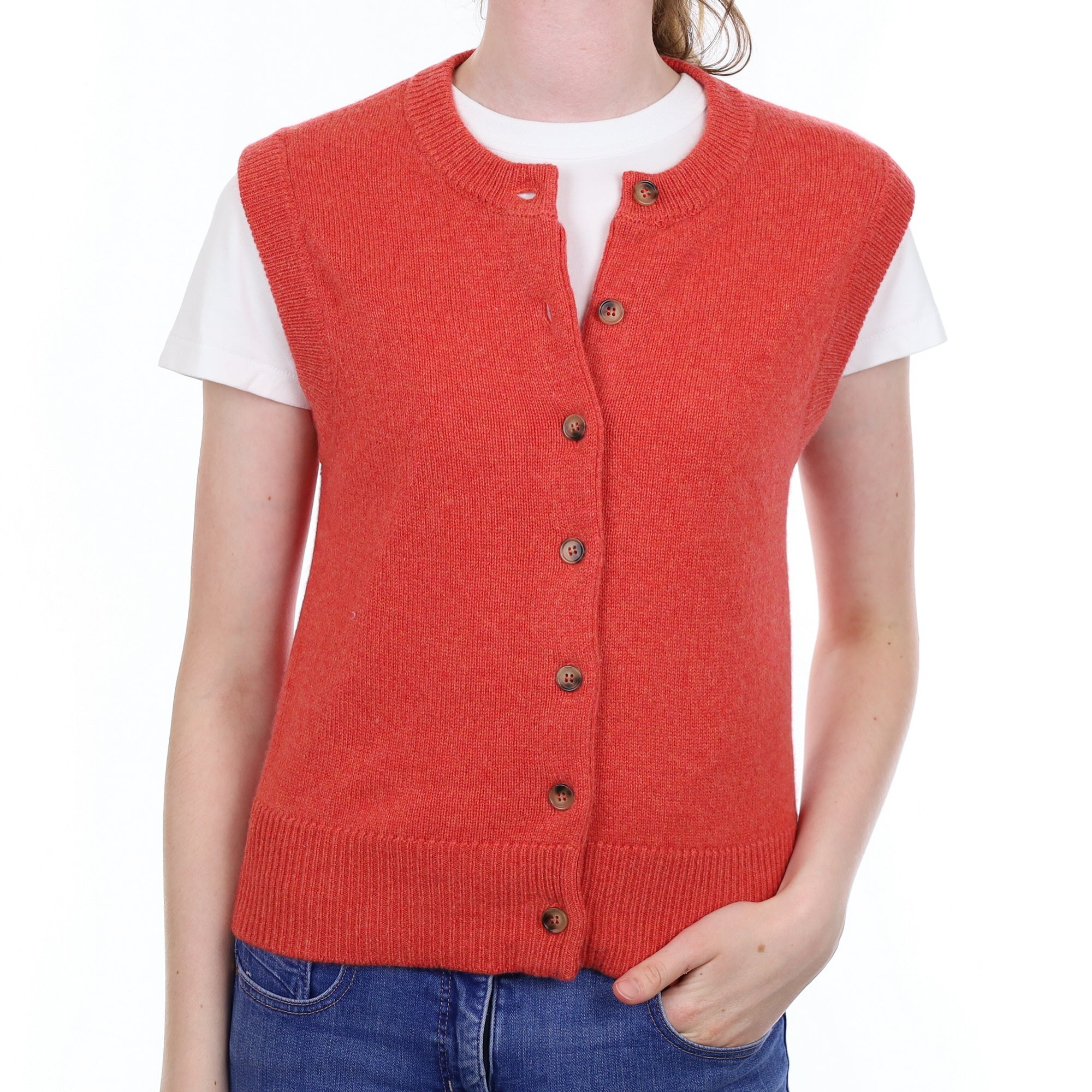 Brand New Watermelon Orange Cashmere Crew Neck Waistcoat Extra Small UK 6-8