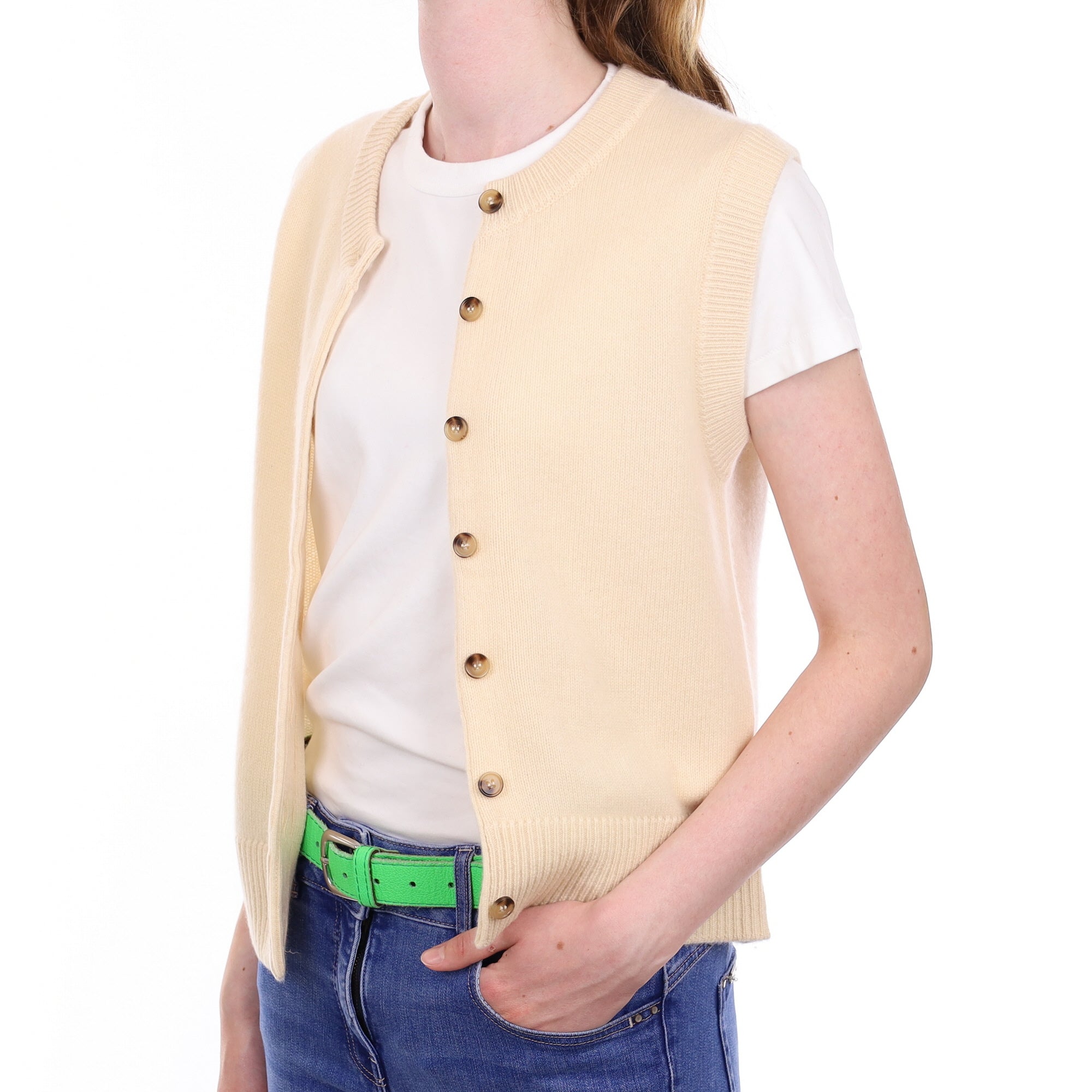 Brand New Vanilla Cream Cashmere Crew Neck Waistcoat Extra Small UK 6-8
